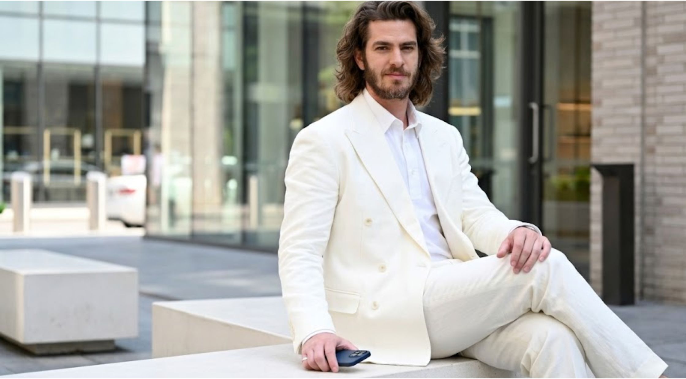 Andrew Garfield 2026 Wimbledon Championships Breasted with Peak Lapels and Flap Pockets White Blazer