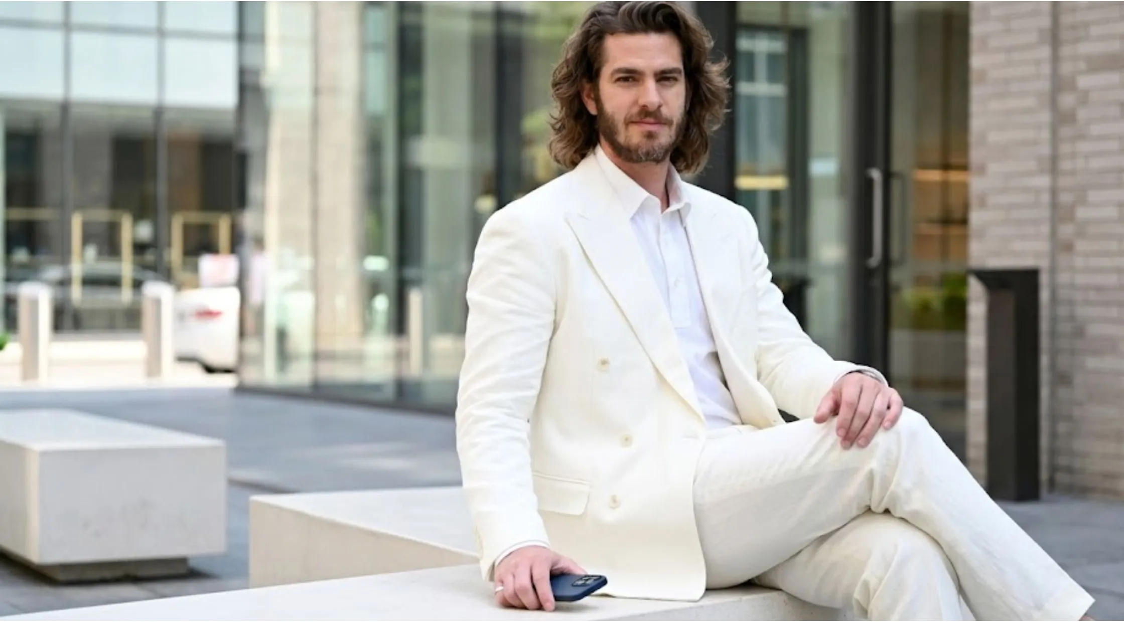 Andrew Garfield 2026 Wimbledon Championships Breasted with Peak Lapels and Flap Pockets White Blazer