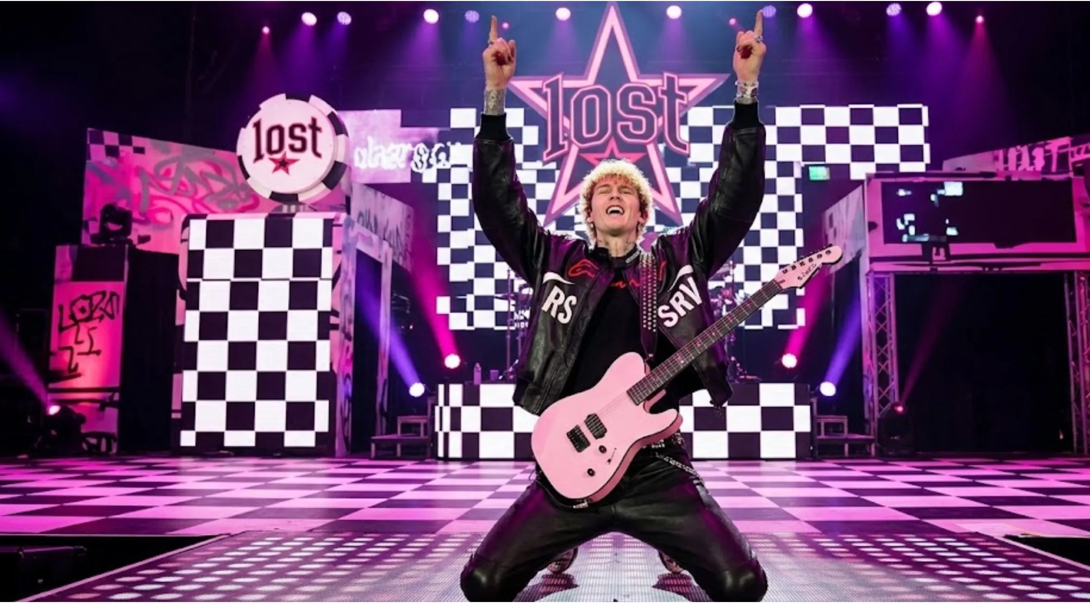 Looking for a Bold Rockstar Look Why MGK’s F1 Grand Prix Las Vegas Black Leather Jacket Stands Out