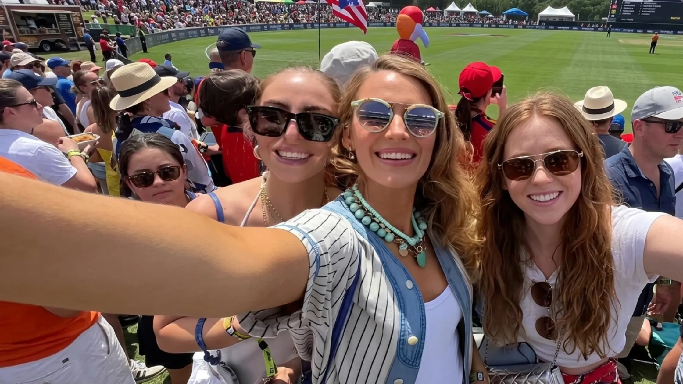 Blake Lively FIFA World Cup 2026 White Pinstripe Shirt with Denim Trim
