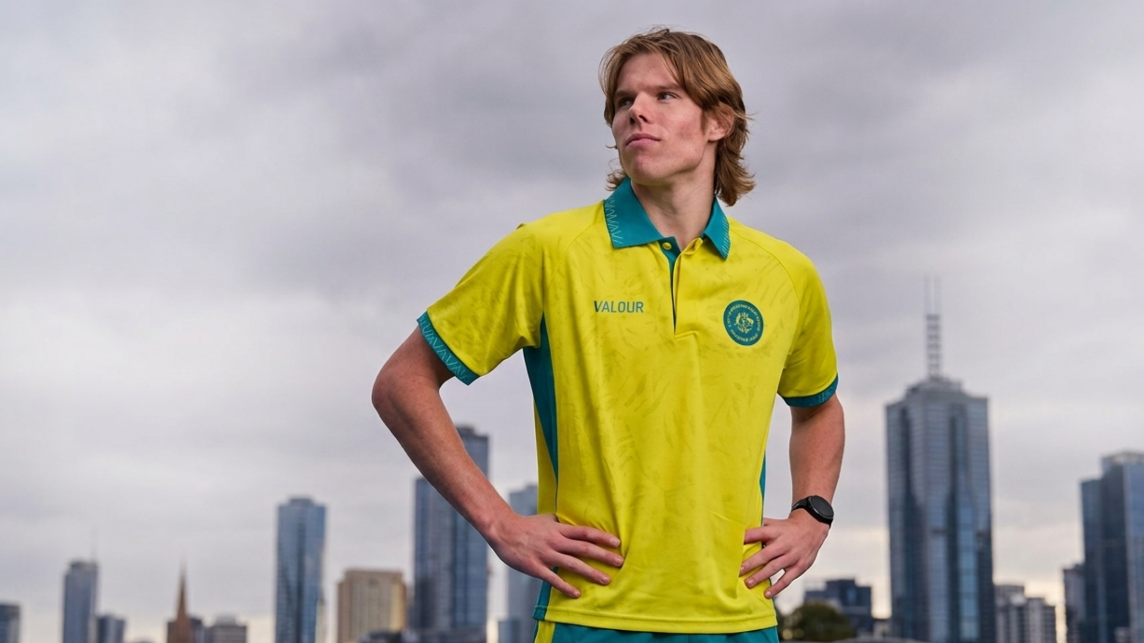 Tom Reynolds 2026 Australian Commonwealth Games Yellow Polo T-Shirt with teal mesh panels and team crest