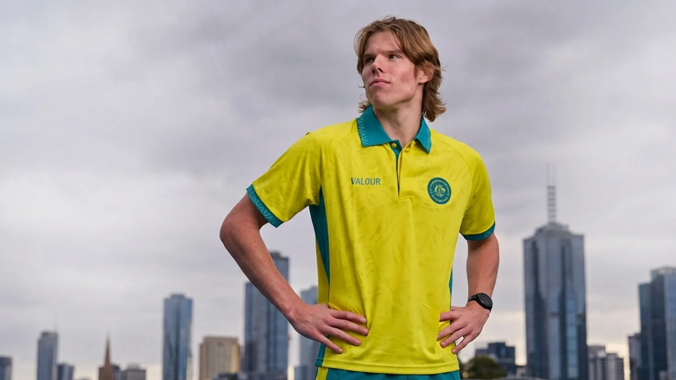Tom Reynolds 2026 Australian Commonwealth Games Yellow Polo T-Shirt with teal mesh panels and team crest