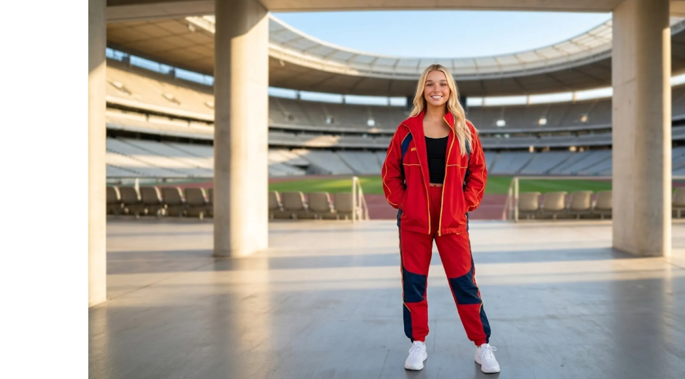 Harper Beckham World Cup 2026 Spain Red Track Jacket with Spain Logo and Yellow Piping