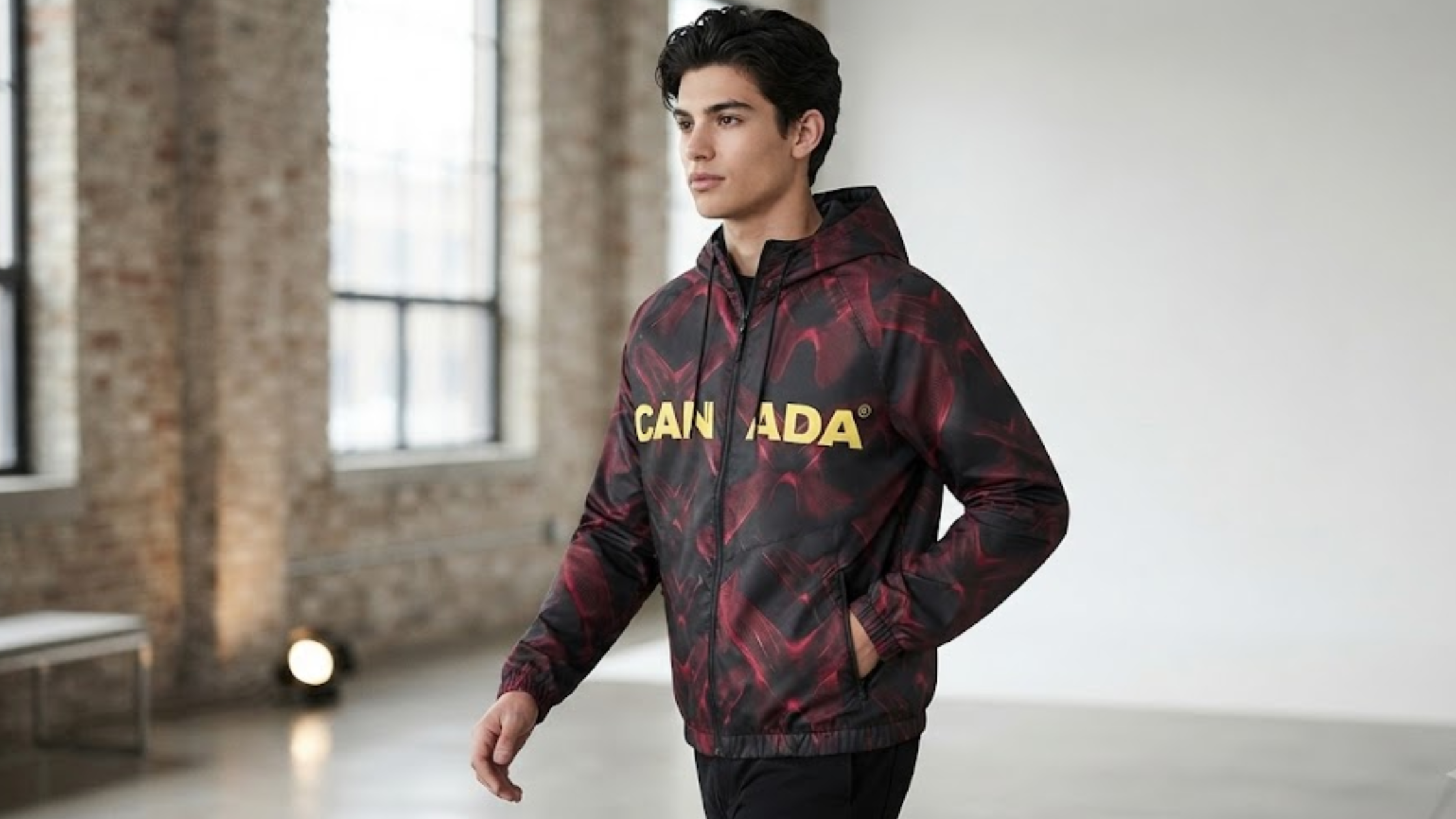 Canada x NOCTA Anthem Black Hooded Jacket with Red Wave Print
