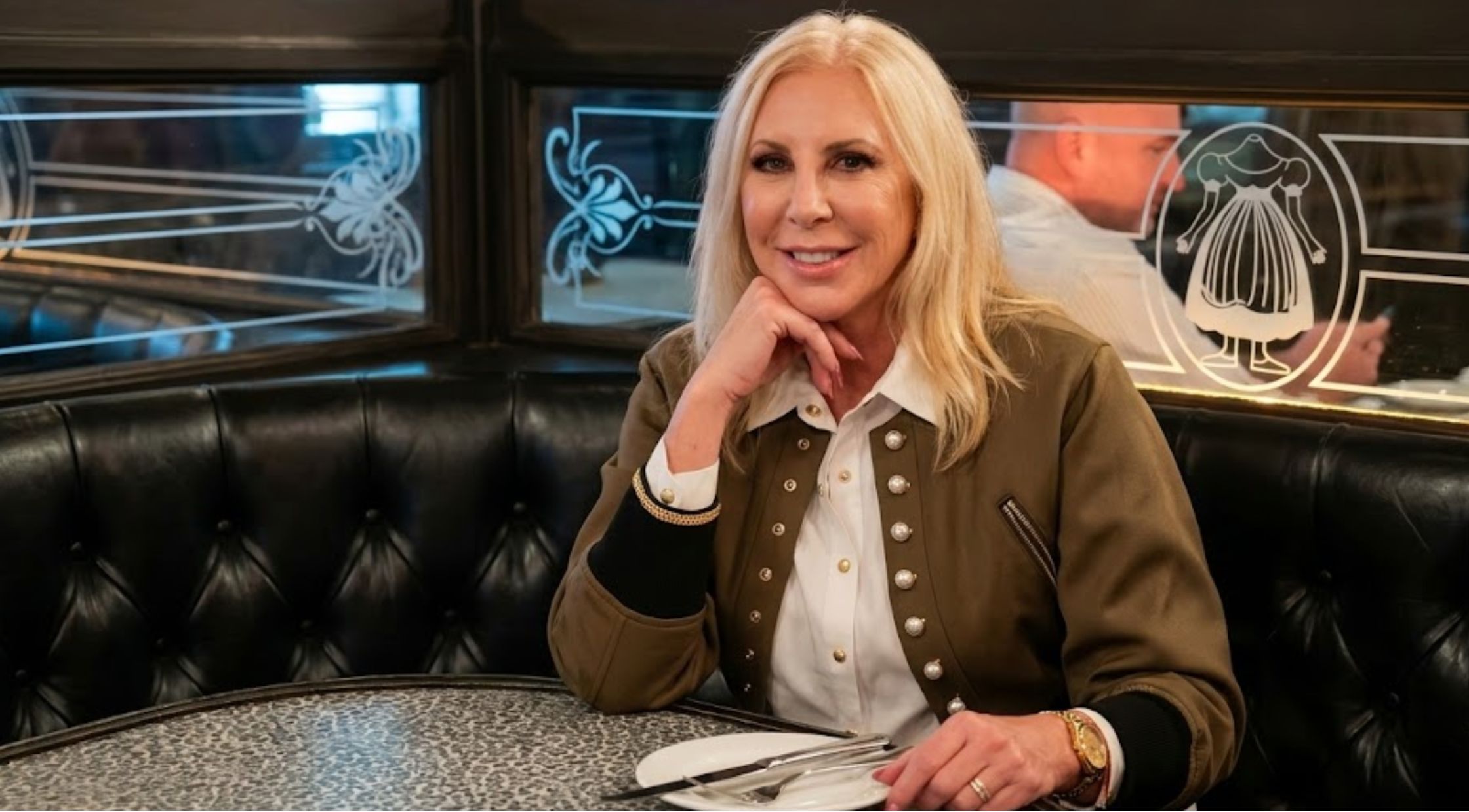 Looking for a Chic Statement Piece Choose the Real Housewives of Orange County S20 Vicki Gunvalson Green Military Style Jacket