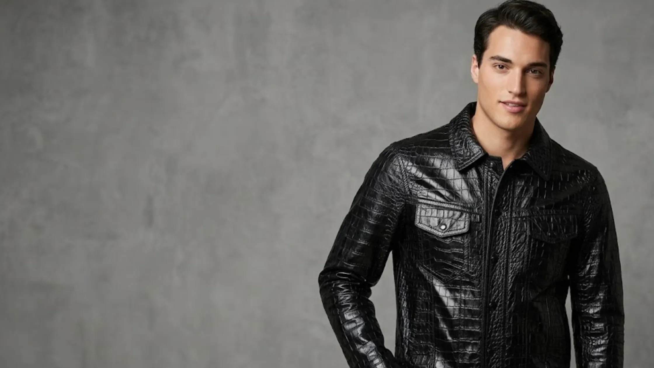 Next Gen NYC S02 Brooks Marks Black Croc Embossed Patent Leather Trucker Jacket