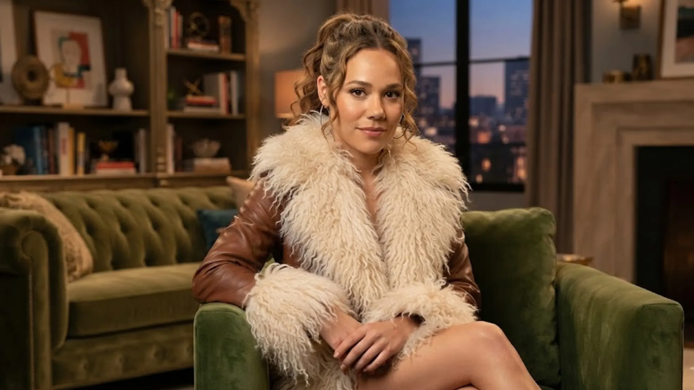 Bold And The Beautiful 2026 Melissa Dylan Brown Leather Faux Fur Trim Cropped Jacket