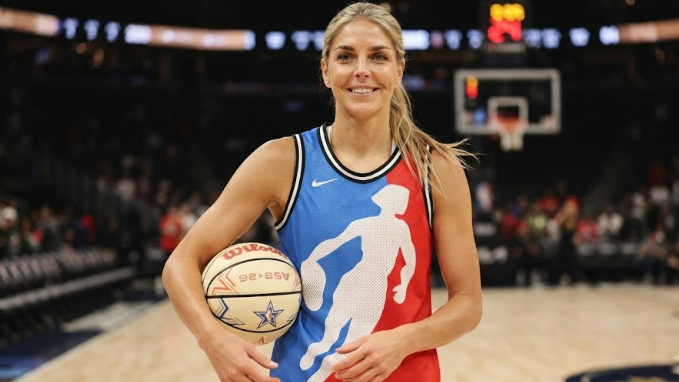 Elena Delle Donne AT&T WNBA All-Star 2026 Split Red and Blue Basketball Jersey with player silhouette