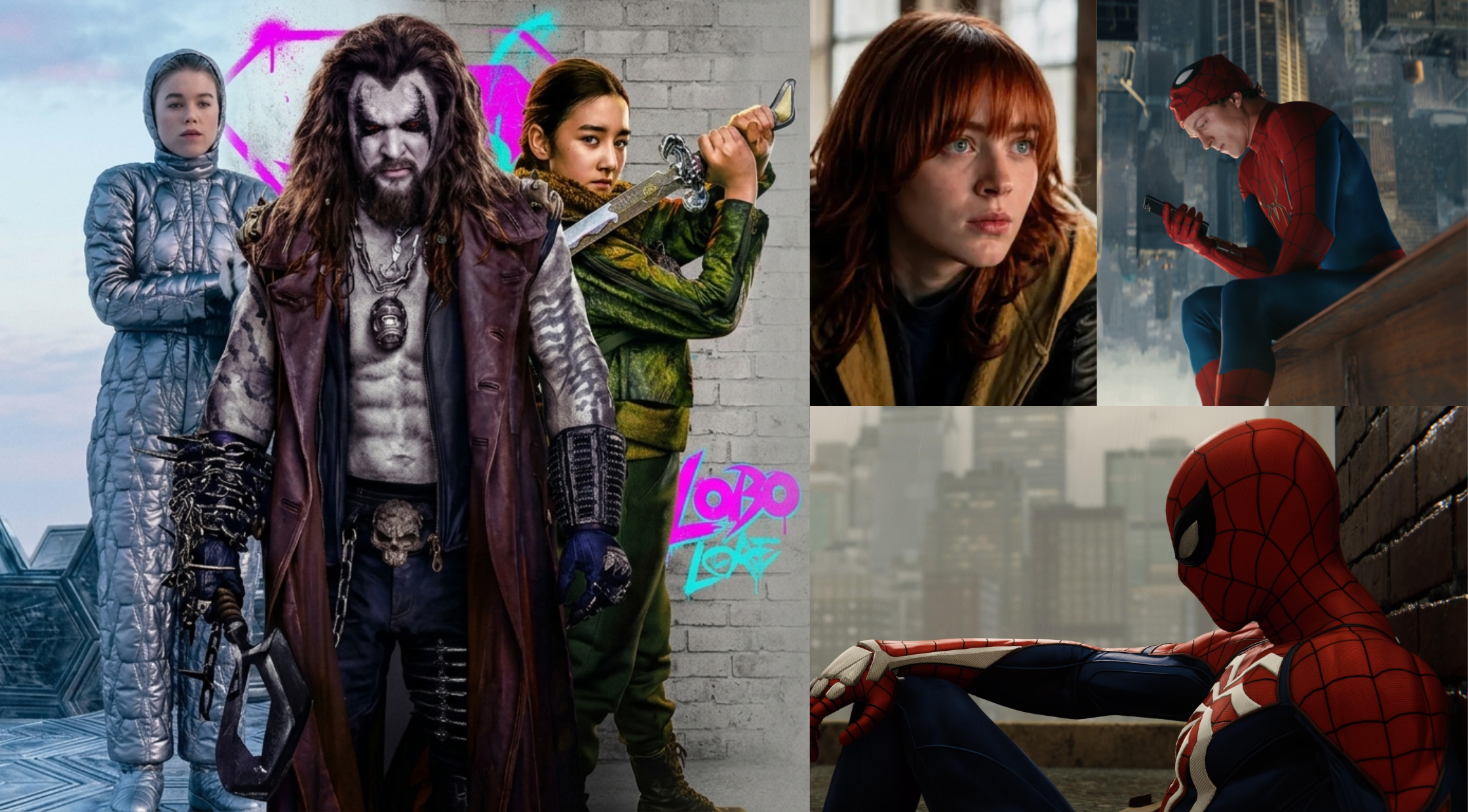 Spider-Man Brand New Day fashion vs Supergirl fashion featuring superhero-inspired jackets, hoodies, coats, and statement outerwear