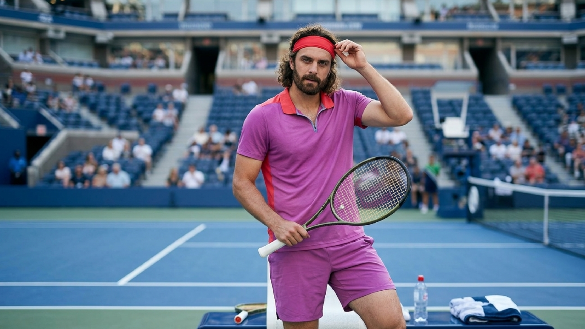 Jake Johnson purple pink polo