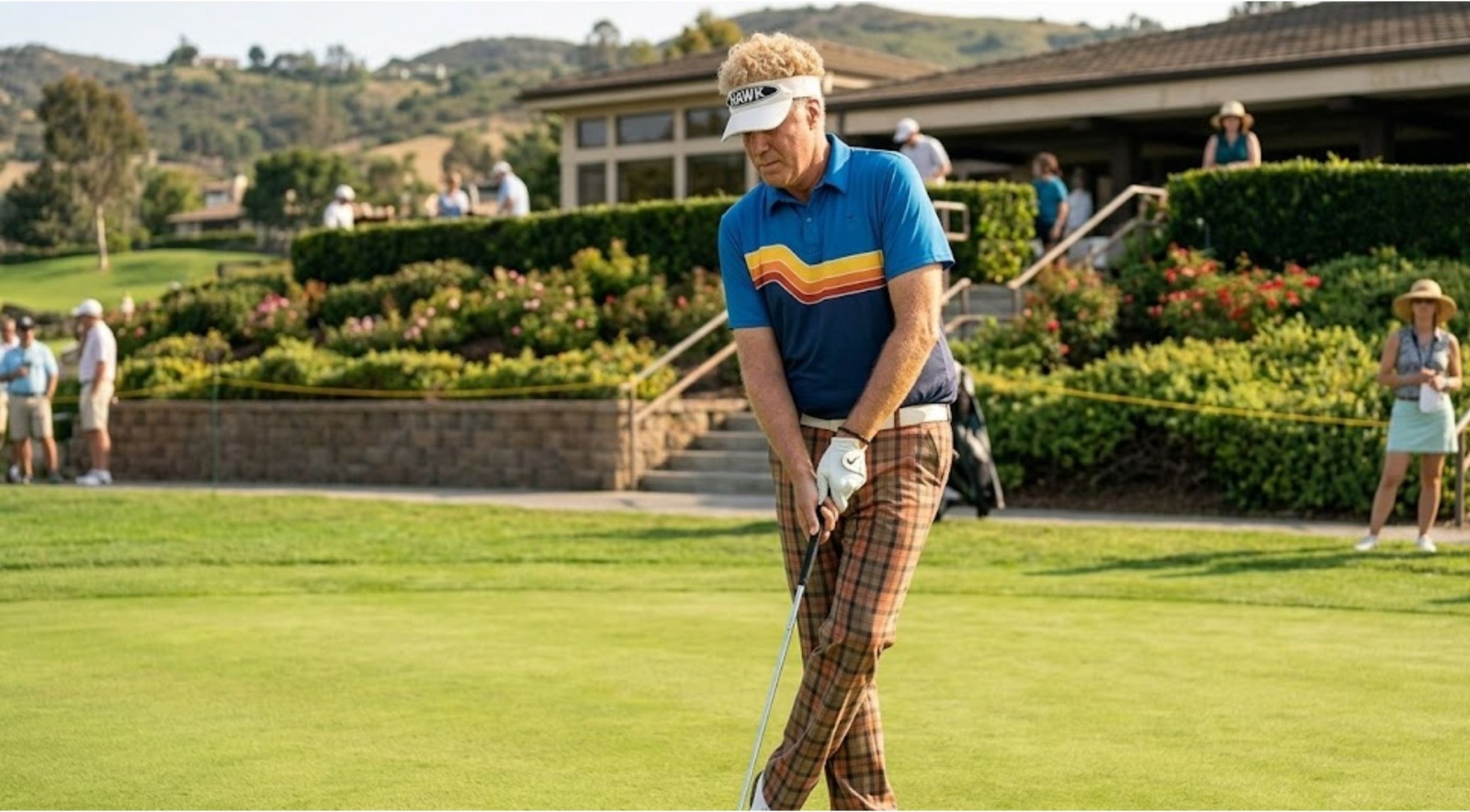 The Hawk S01 Will Ferrell Blue Color Block Retro Stripe Polo Shirt