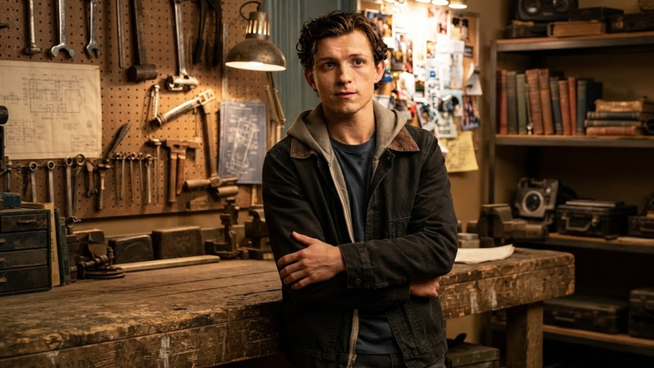 Spider-Man Brand New Day Tom Holland Black Cotton Jacket with Brown Suede Collar