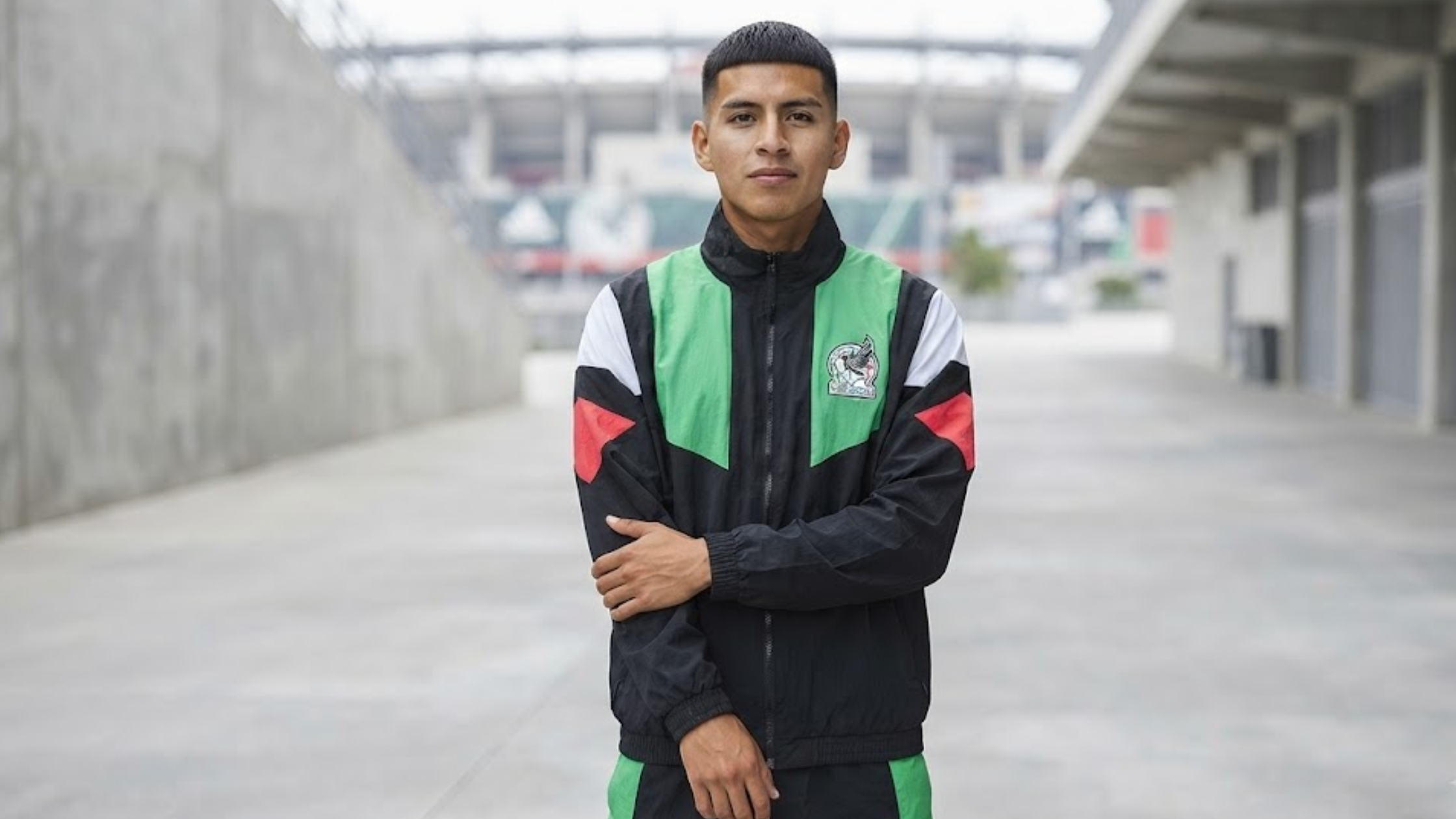 FIFA World Cup 2026 Mexico EQT Track Jacket in charcoal with green, white, and red panels and national crest