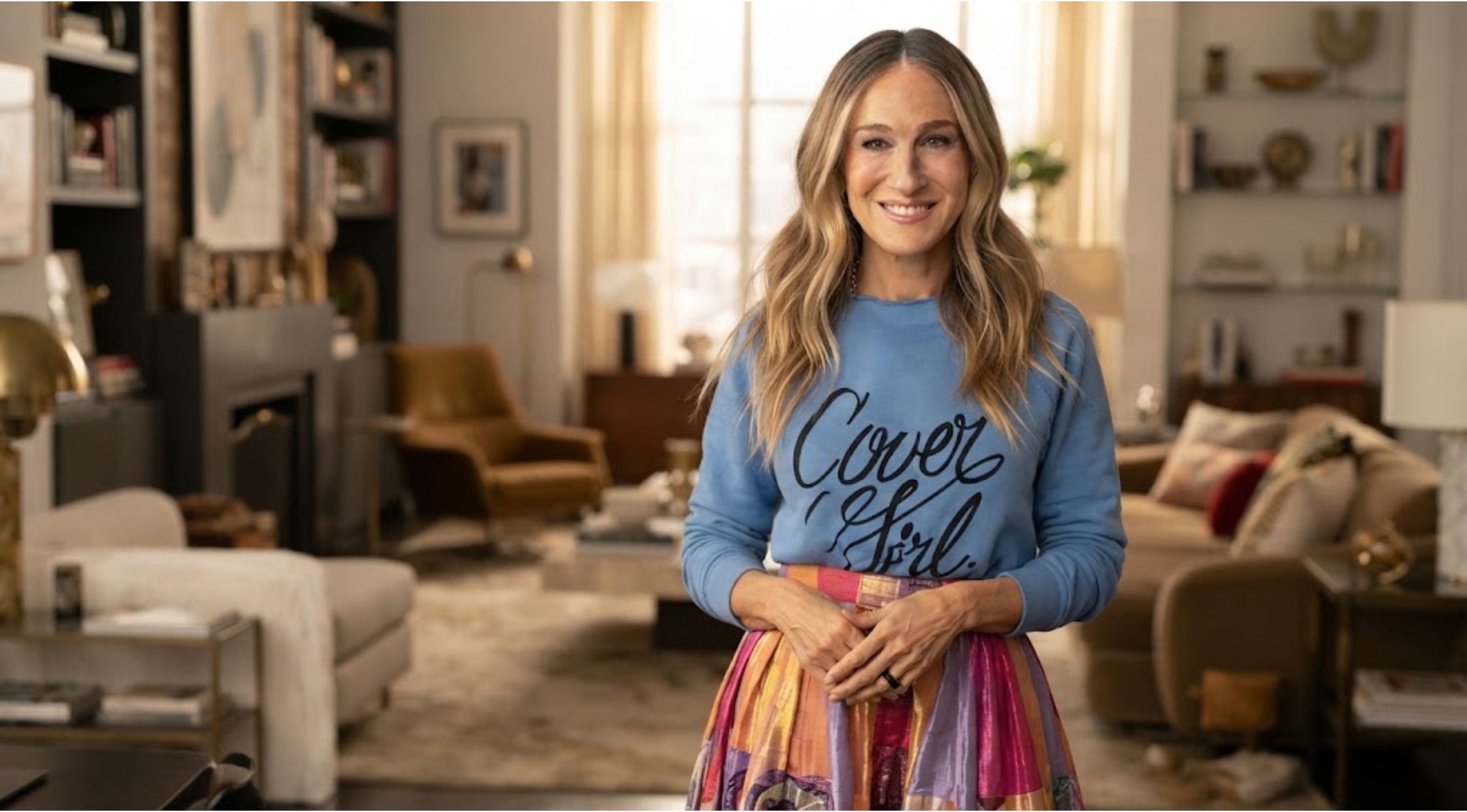 Why Carrie Bradshaw’s Vintage Blue Cover Girl Sweatshirt on And Just Like That... is the Ultimate Y2K Style Grail