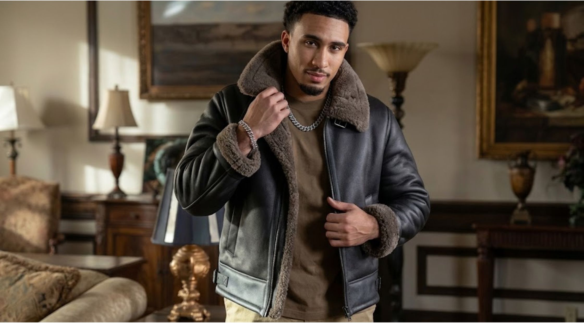 Why Xavier Smalls’ Black B-3 Shearling Leather Jacket in Beauty in Black is an Aviator Fashion Grail