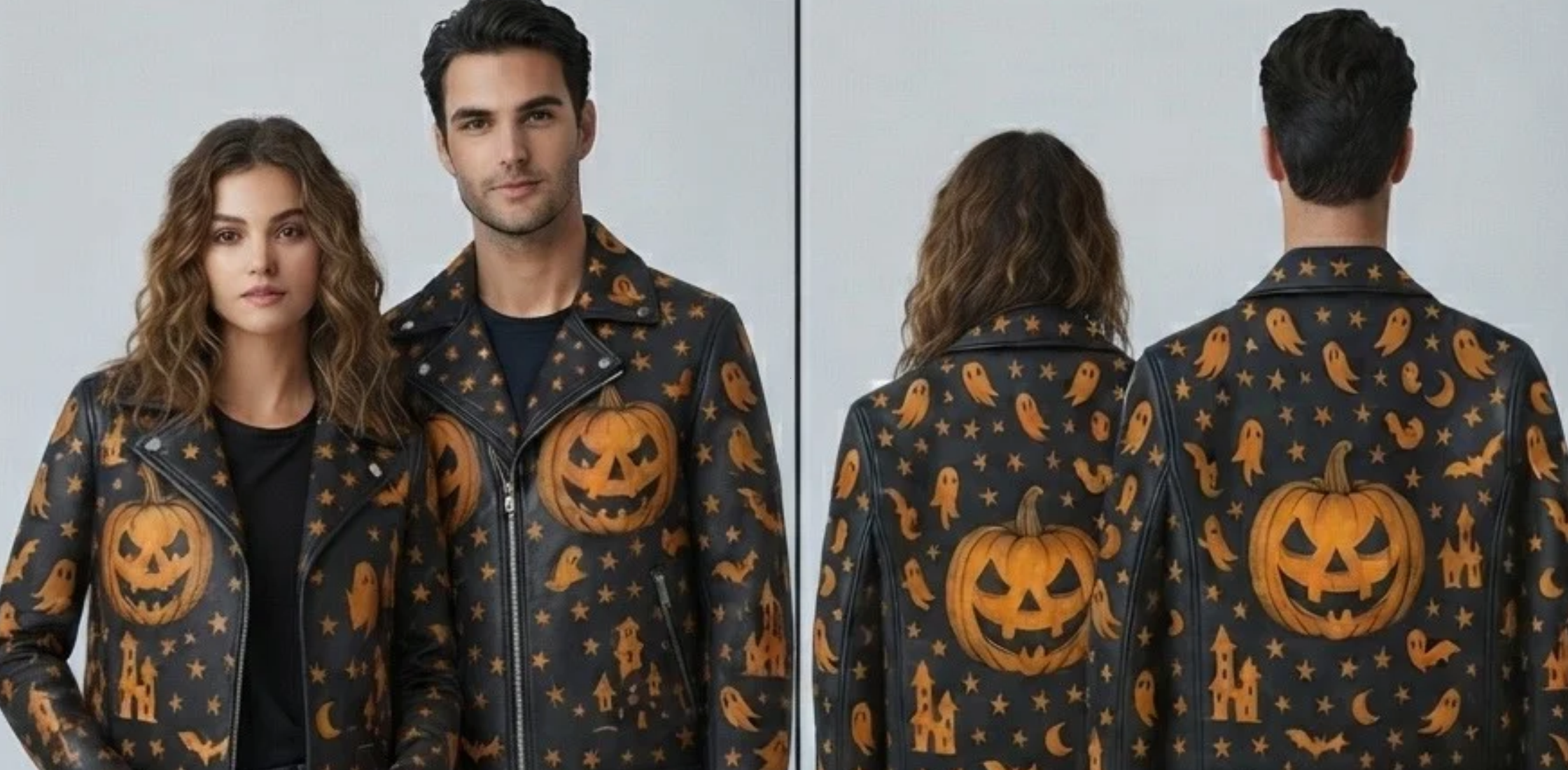 How to Get a Spooky Biker Look with the Halloween Ghost & Pumpkin Black Leather Jacket