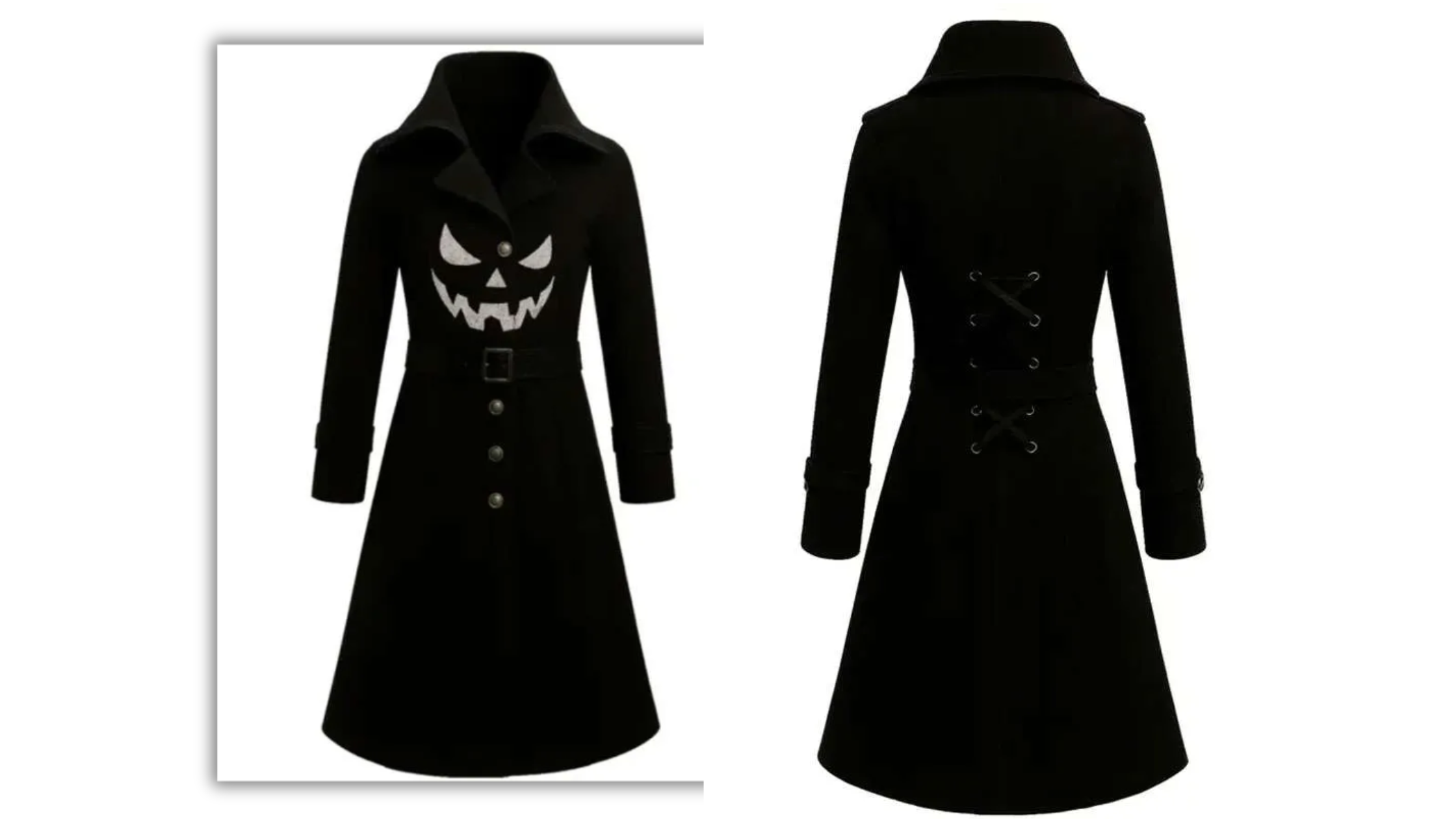Looking for a Spooky Statement Piece? Get the Gothic Pumpkin Face Black Wool Coat