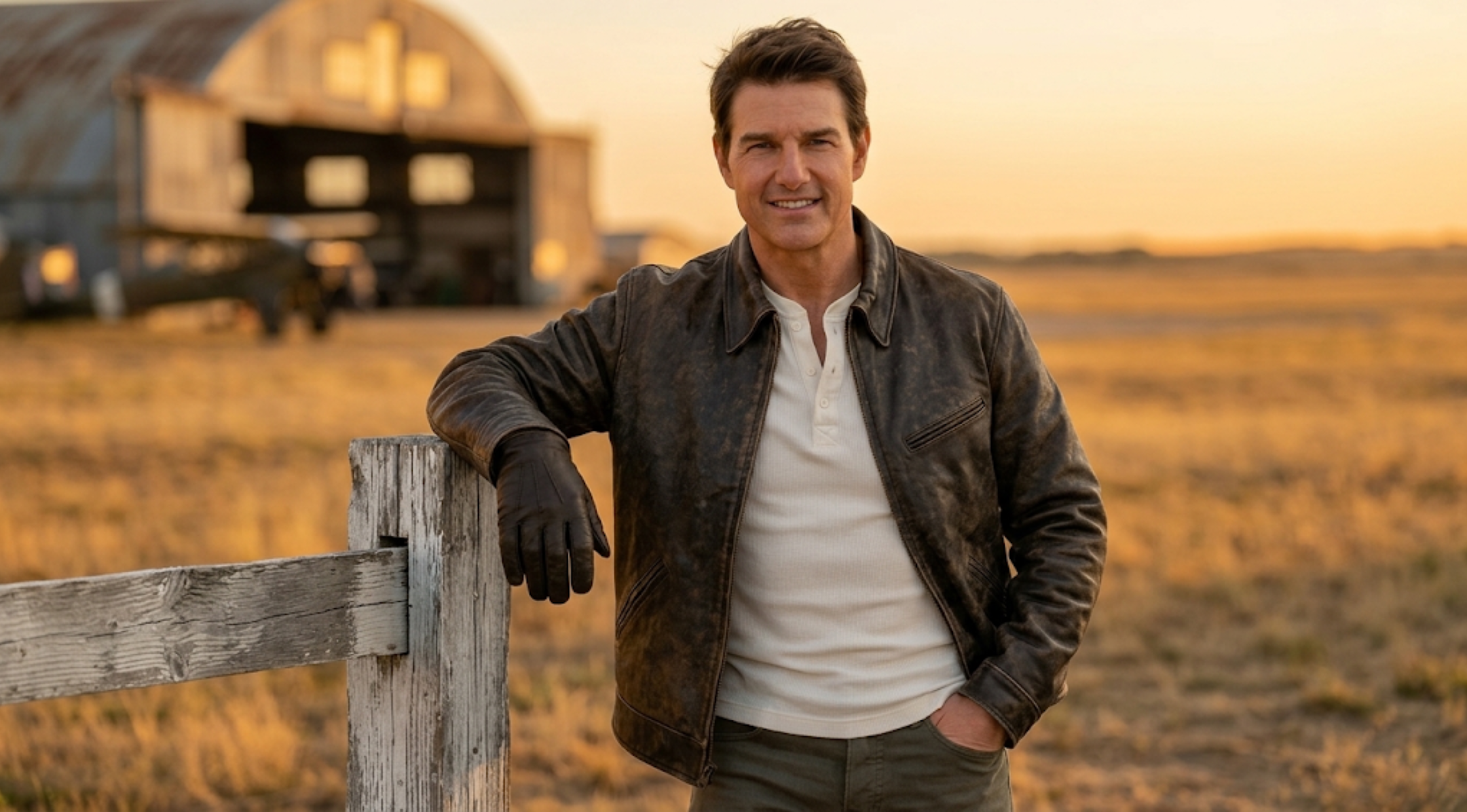 Tom Cruise Digger 2026 distressed dark brown leather bomber jacket