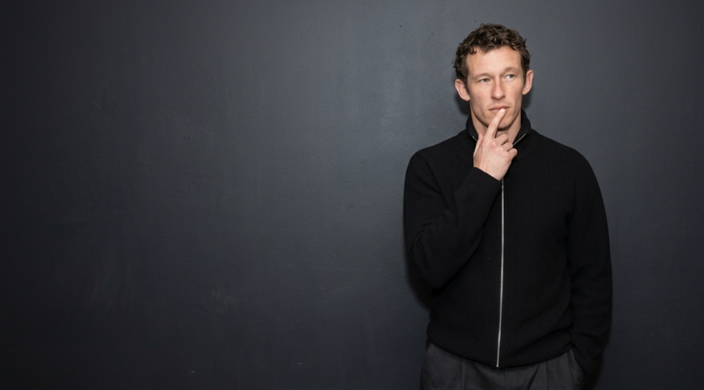 Callum Turner 92NY Black Ribbed Mock Neck Full-Zip Jacket