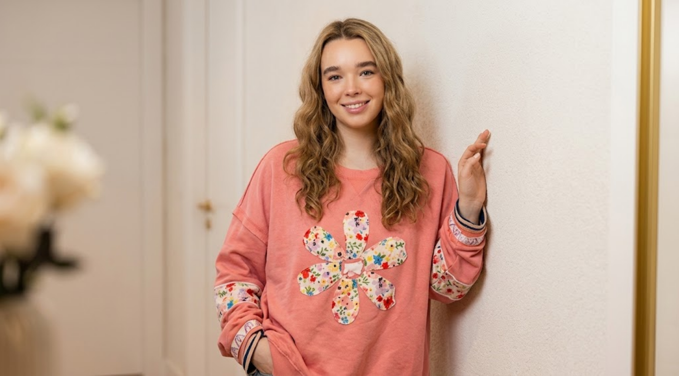 Baylen Out Loud S03 Baylen Dupree Floral Applique Pink Sweatshirt