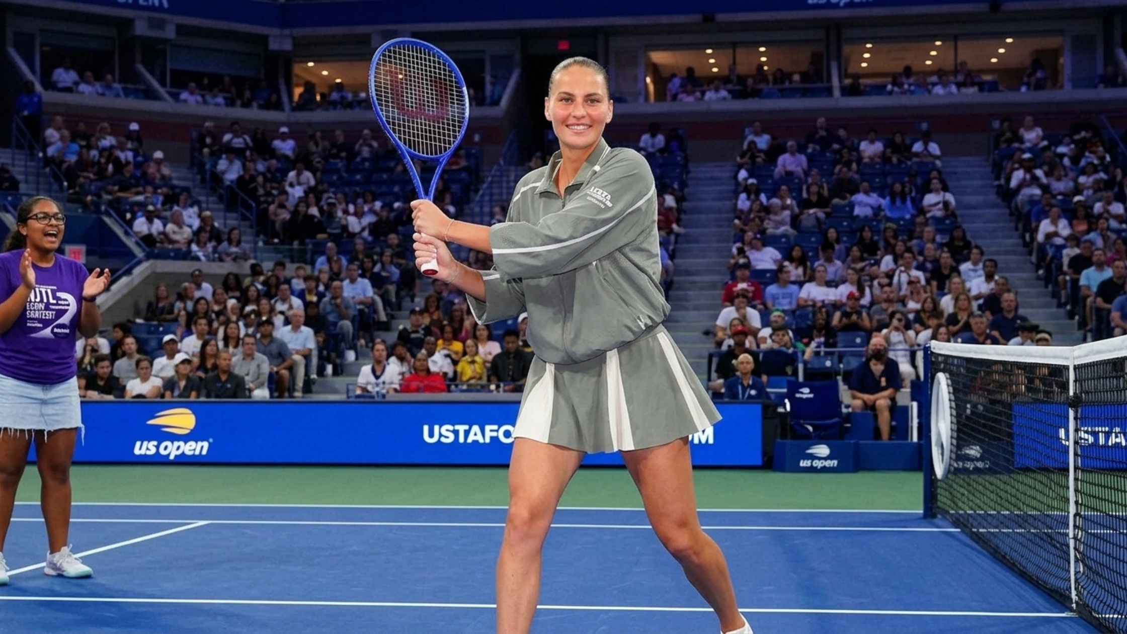 Marta Kostyuk 2026 US Open Grey Cropped Track Jacket