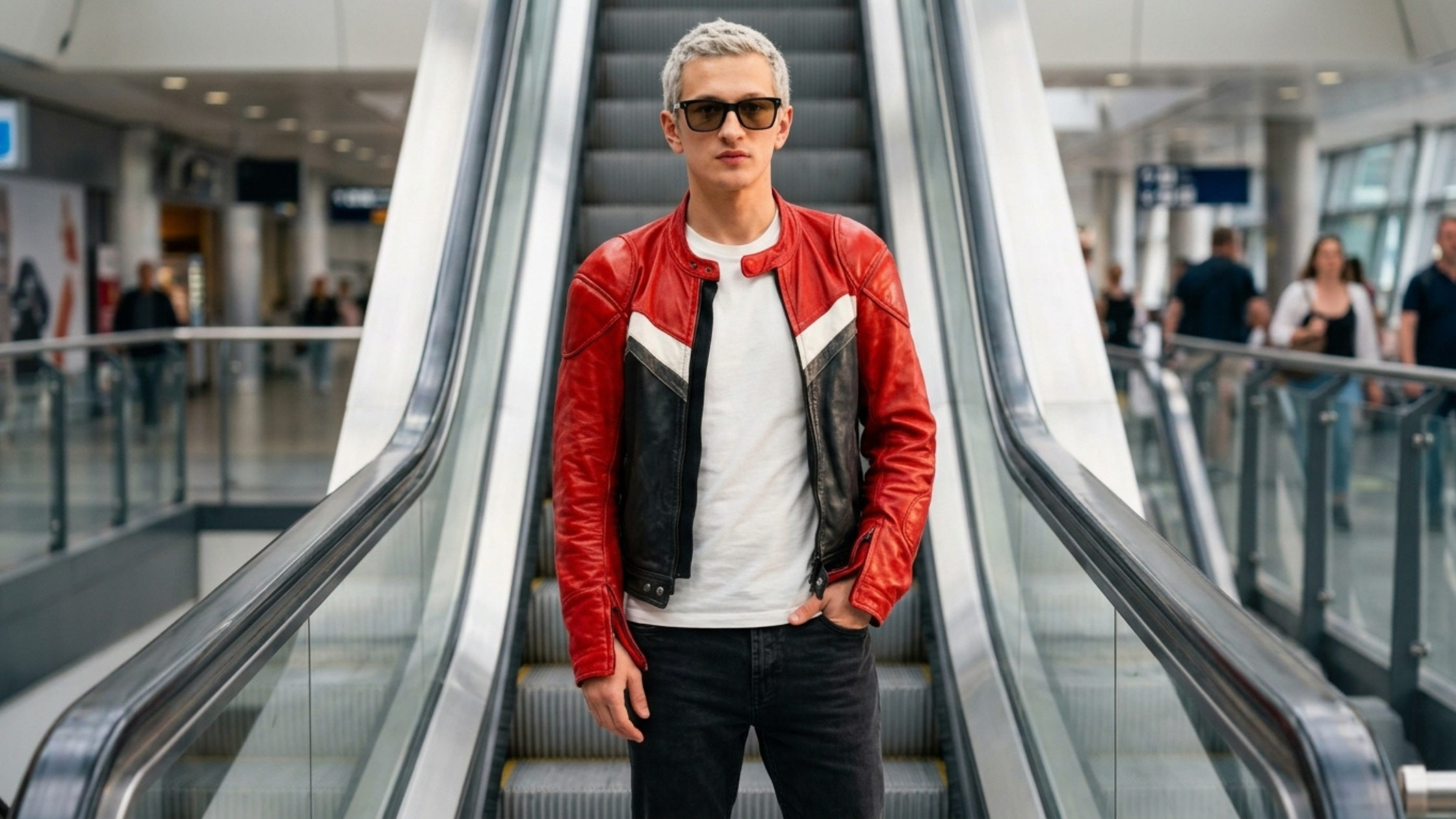 Proud S01 Ignacy Liss Red Black Geometric Leather Biker Jacket