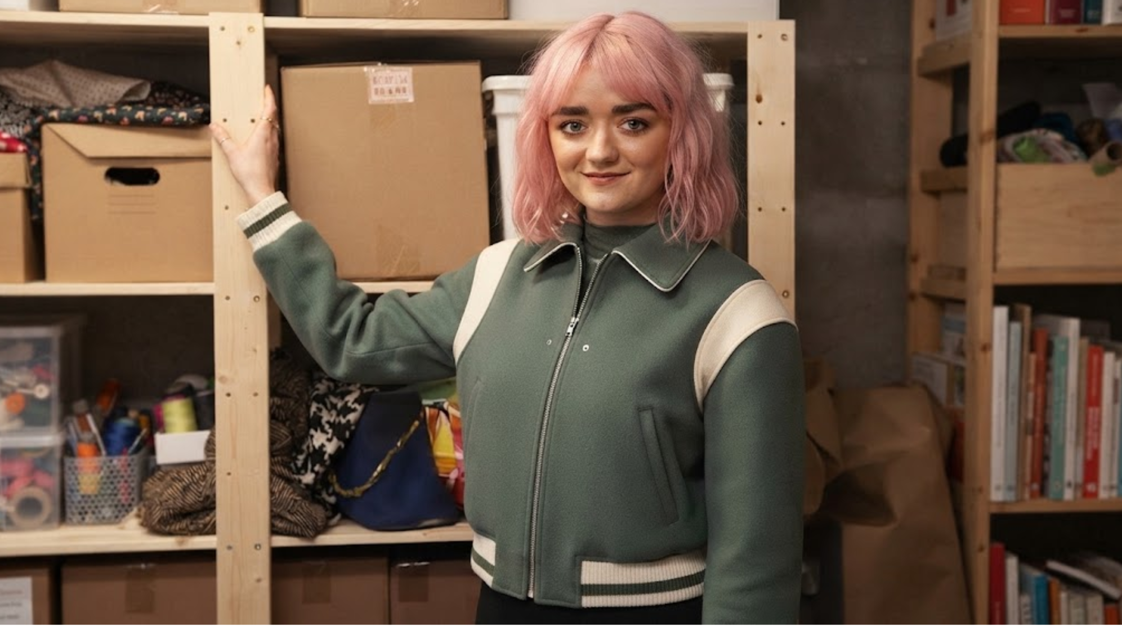 Trying 2026 Scarlett Rayner Green Varsity Jacket with Cream Leather Panels