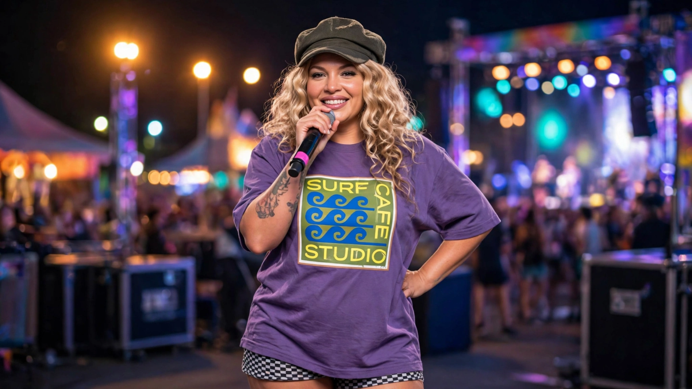 Boomtown Festival Princess Nokia purple T-shirt with Surf Cafe wave graphic print