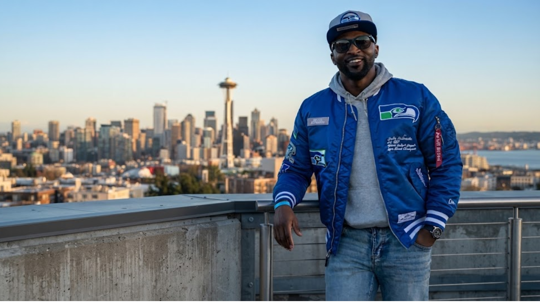 Cliff Avril 2026 Seahawks Bomber Jacket Royal Blue MA-1