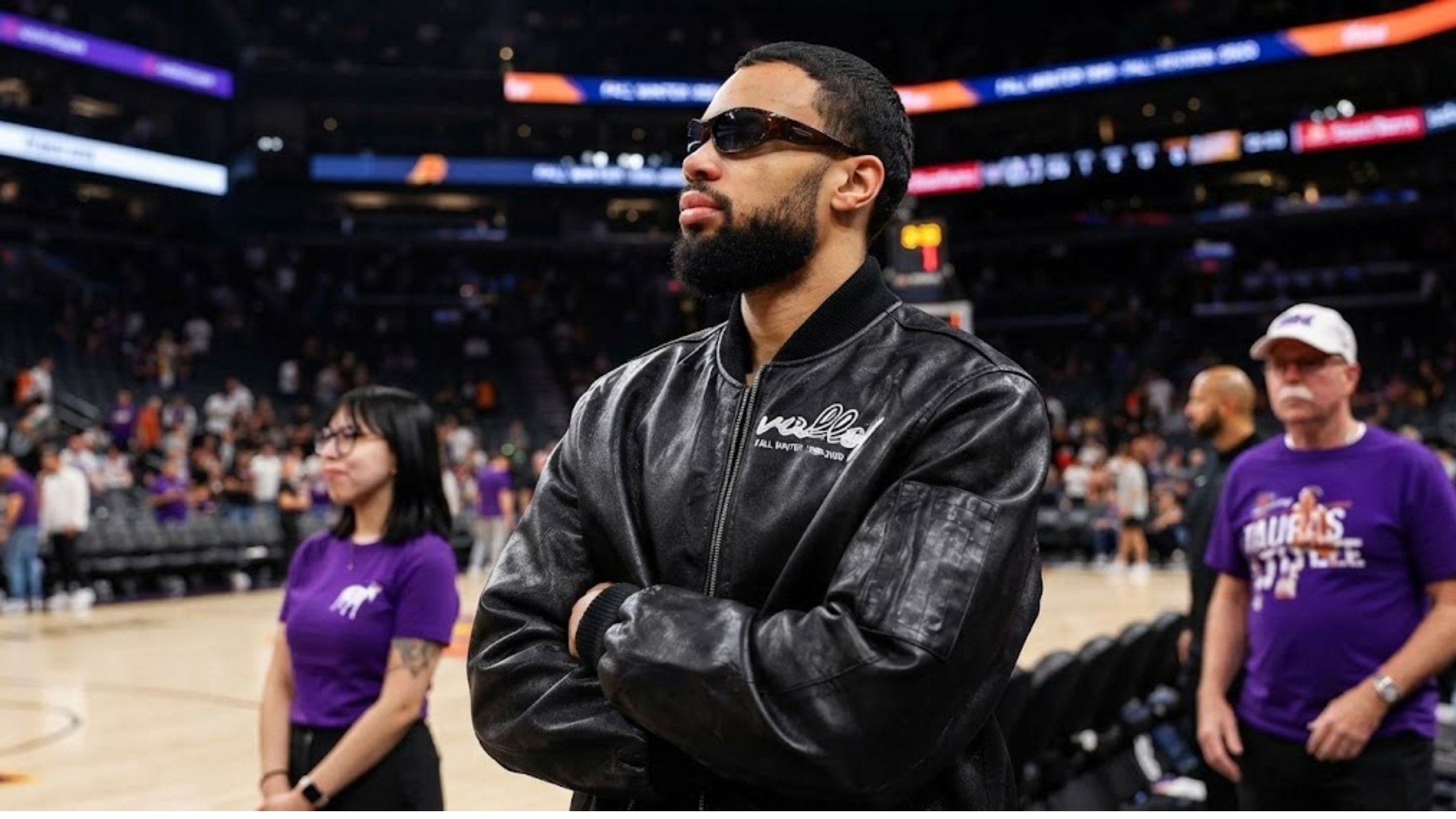 Dillon Brooks Phoenix 2026 Black Leather Jacket with white Valley Script logo