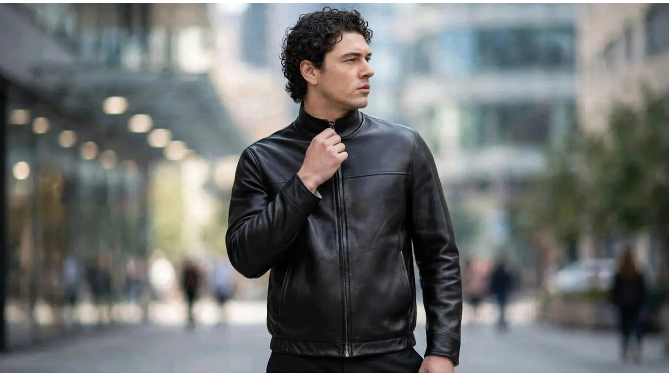 Belmont Cameli VMAN black leather jacket with stand-up collar and silver zipper