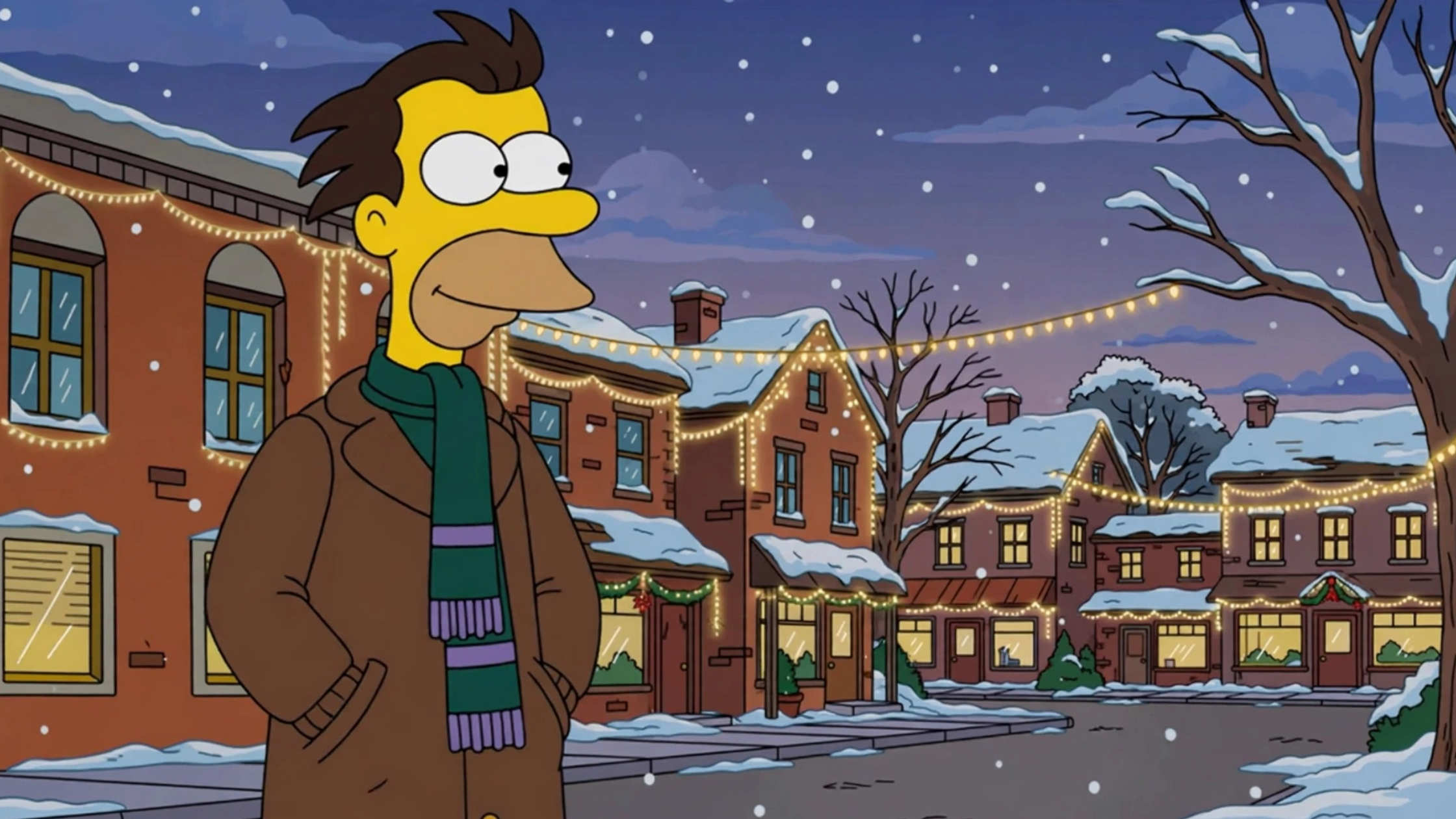 The Simpsons Lenny Leonard Brown Wool Coat with Notch Lapels and Welt Pockets