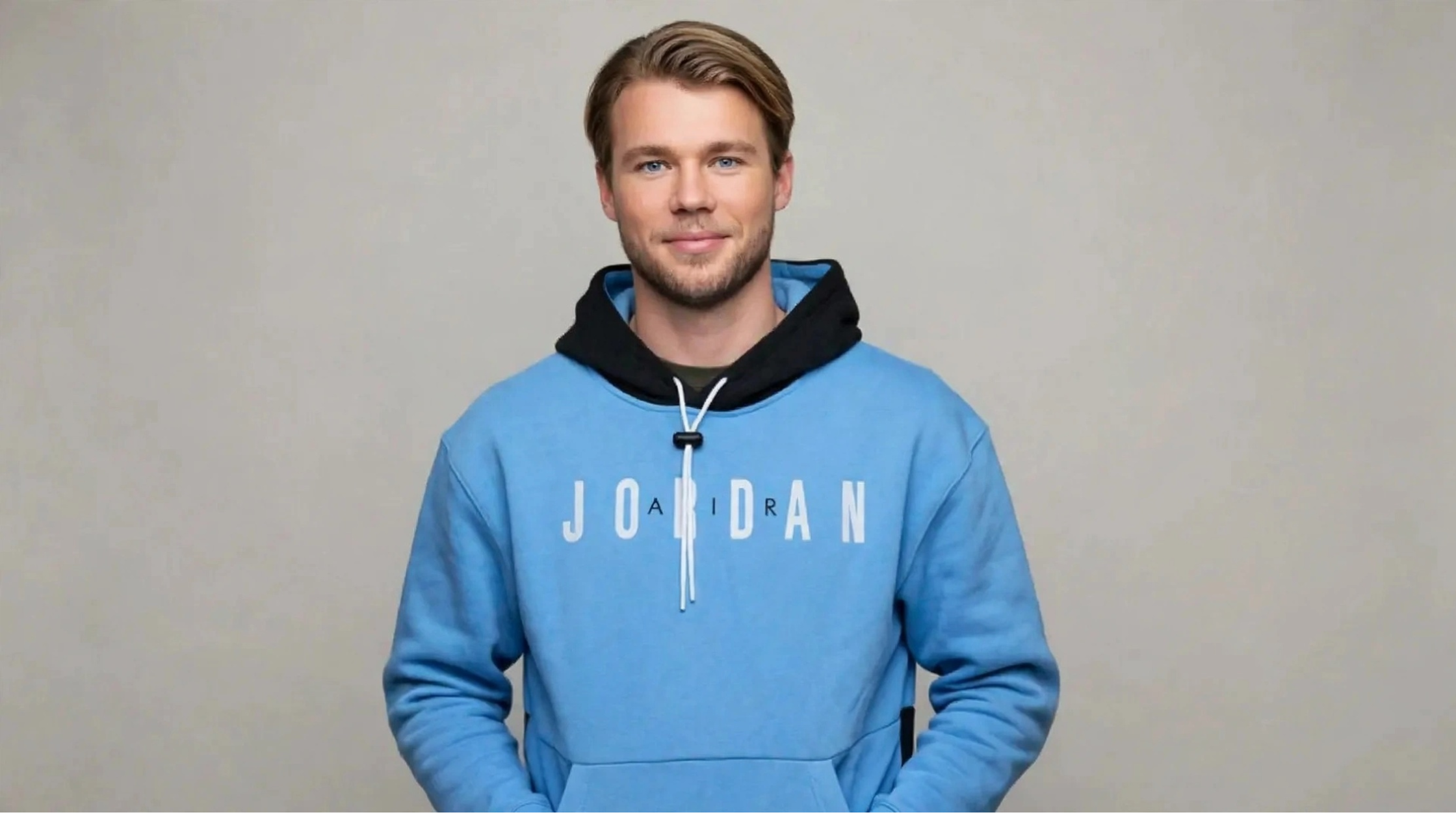 Ted Lasso Jan Maas Graphic Hoodie in blue and black with Jordan Air print