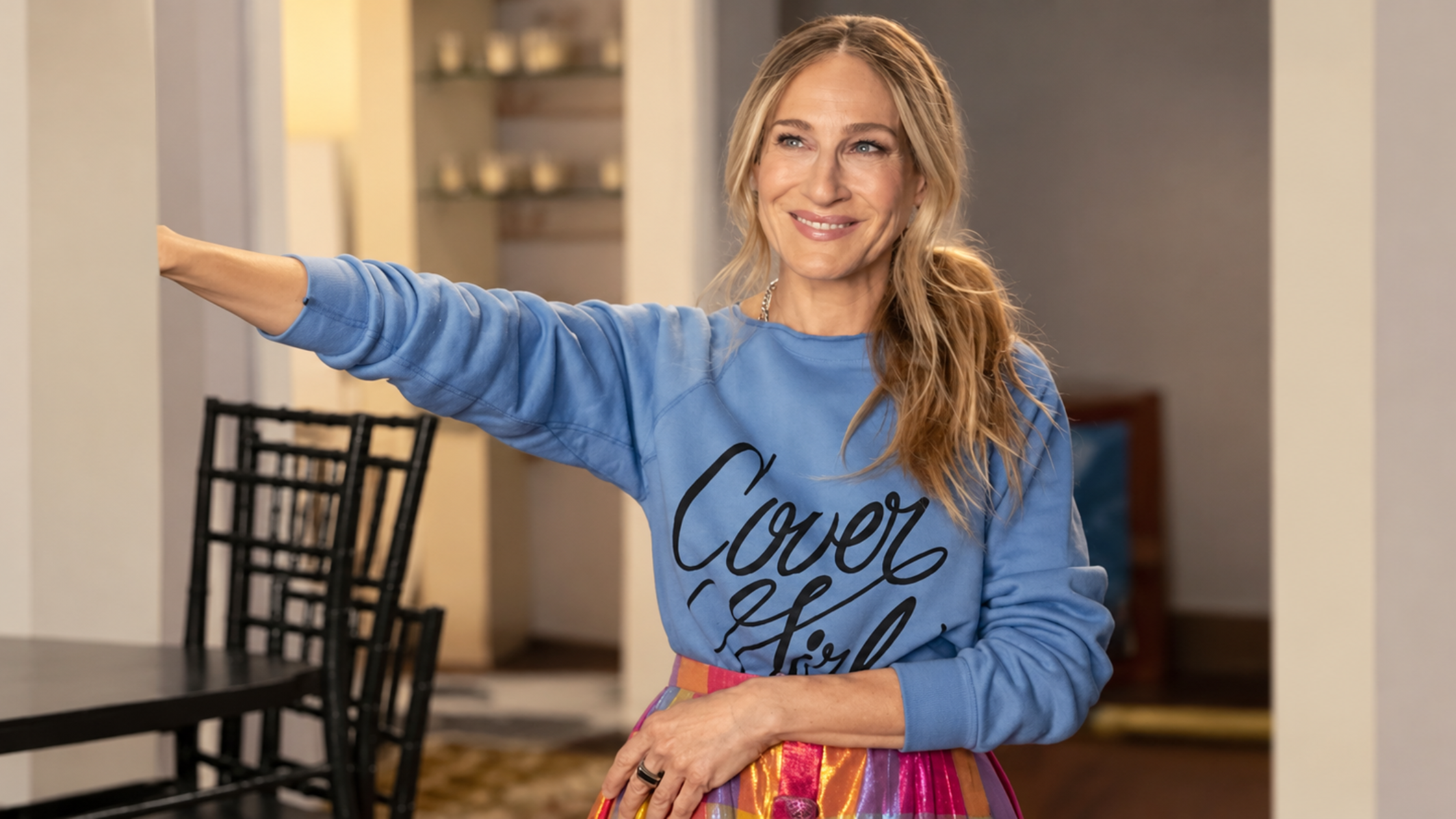 How to Style the And Just Like That Carrie Bradshaw Blue Sweatshirt