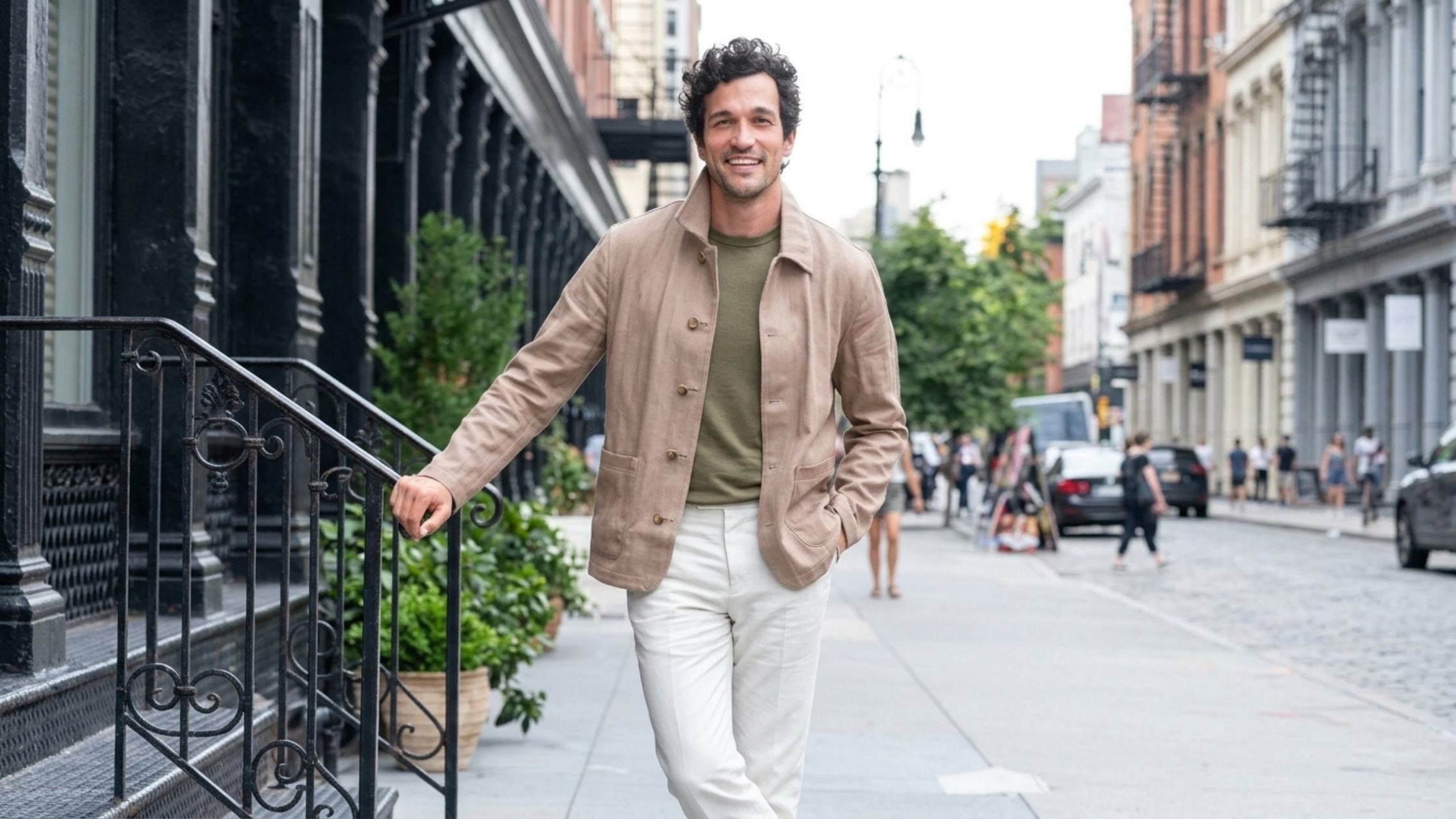 Paul Anthony Kelly NYC 2026 beige chore jacket with brown buttons