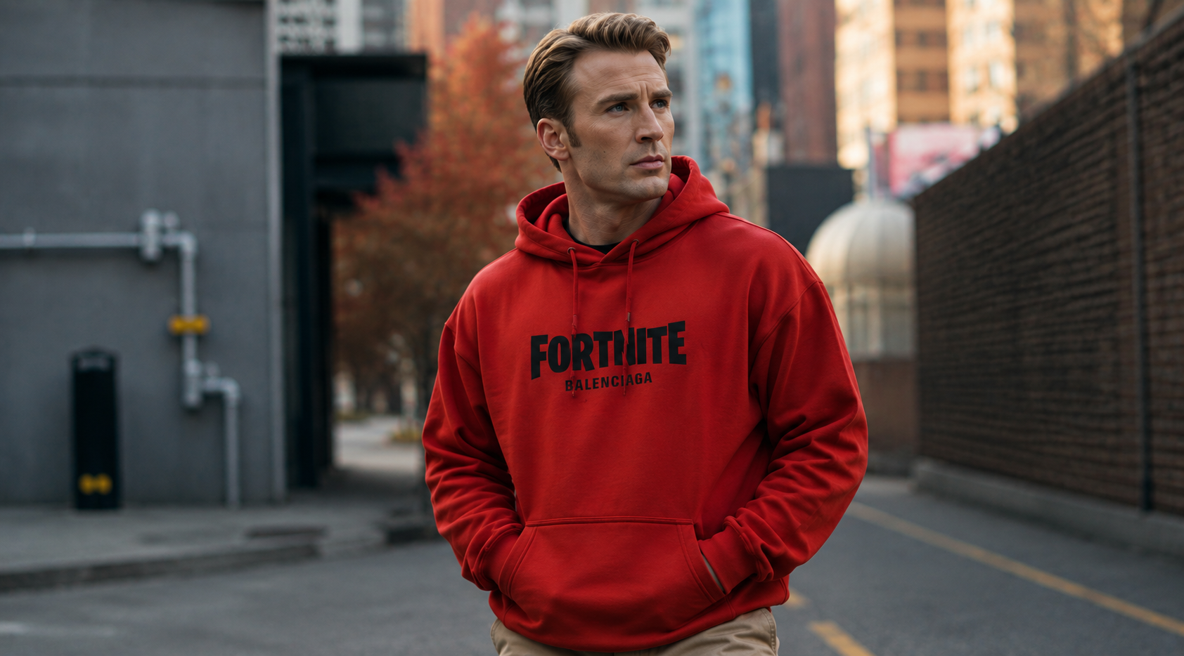 Fortnite X Balenciaga Hoodie red black white oversized streetwear design