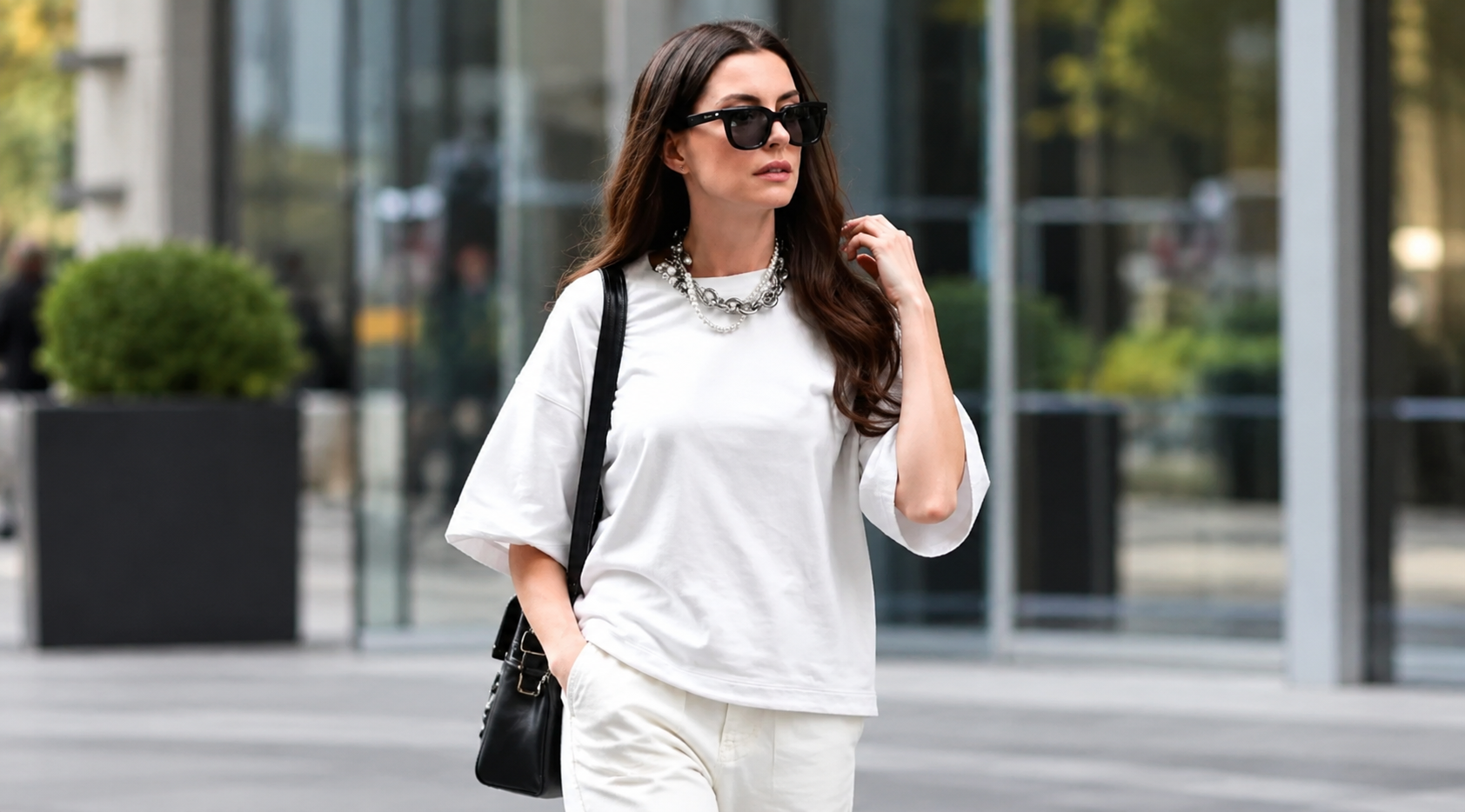 Anne Hathaway Devil Wears Prada 2 White Oversized Boxy Crewneck T-Shirt