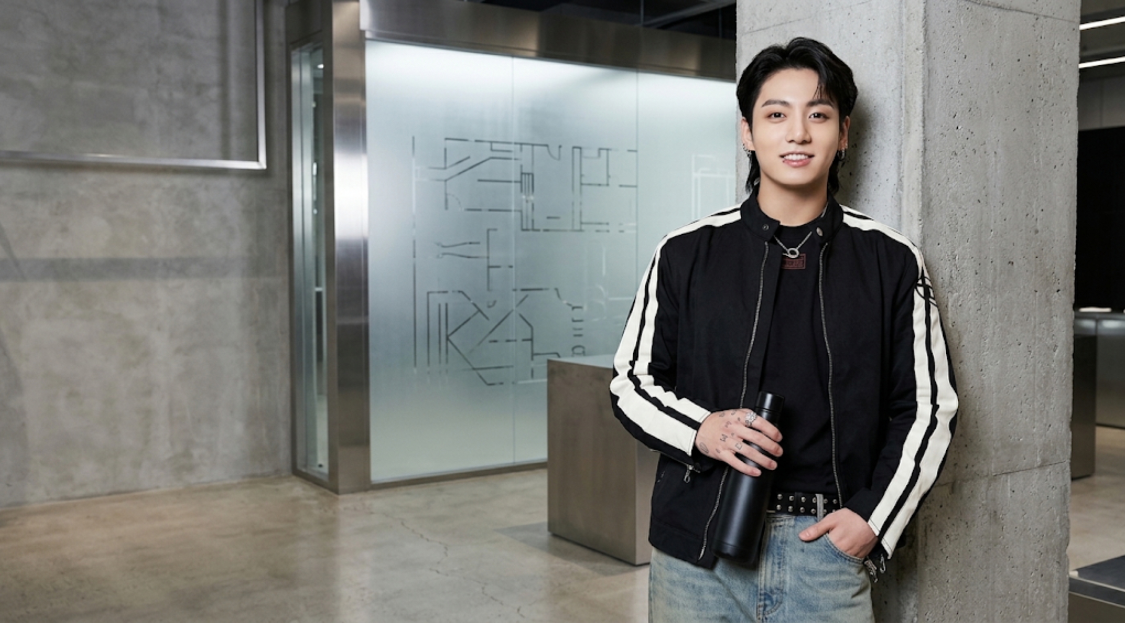 Jeon Jungkook 3D Song 2023 Black Track Jacket with White Racing Stripes