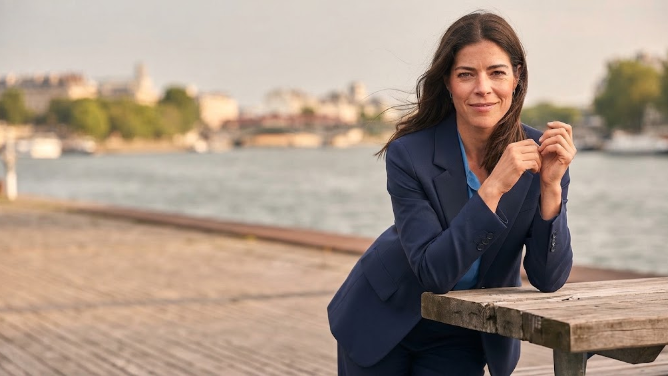 The Secret Woman 2026 Natalie Wolfsberg Madueño Navy Blue Tailored Suit