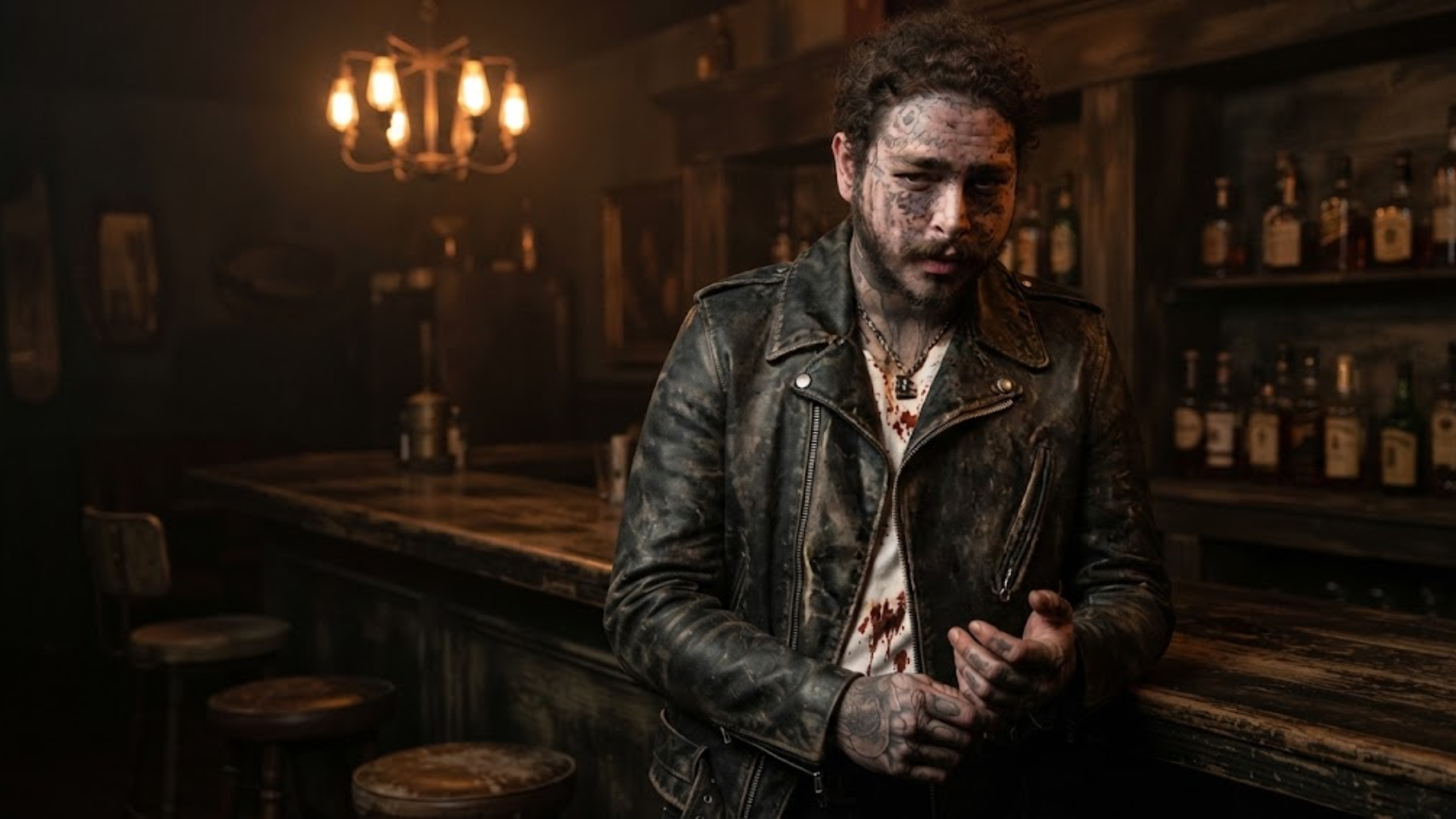 Post Malone Goodbyes Zombies Black Distressed Leather Biker Jacket