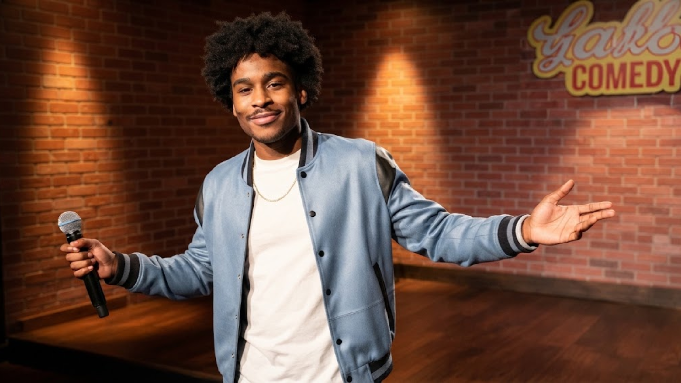 Saturday Night Live S51 Kam Patterson Denim Bomber Jacket with Black Leather Panels