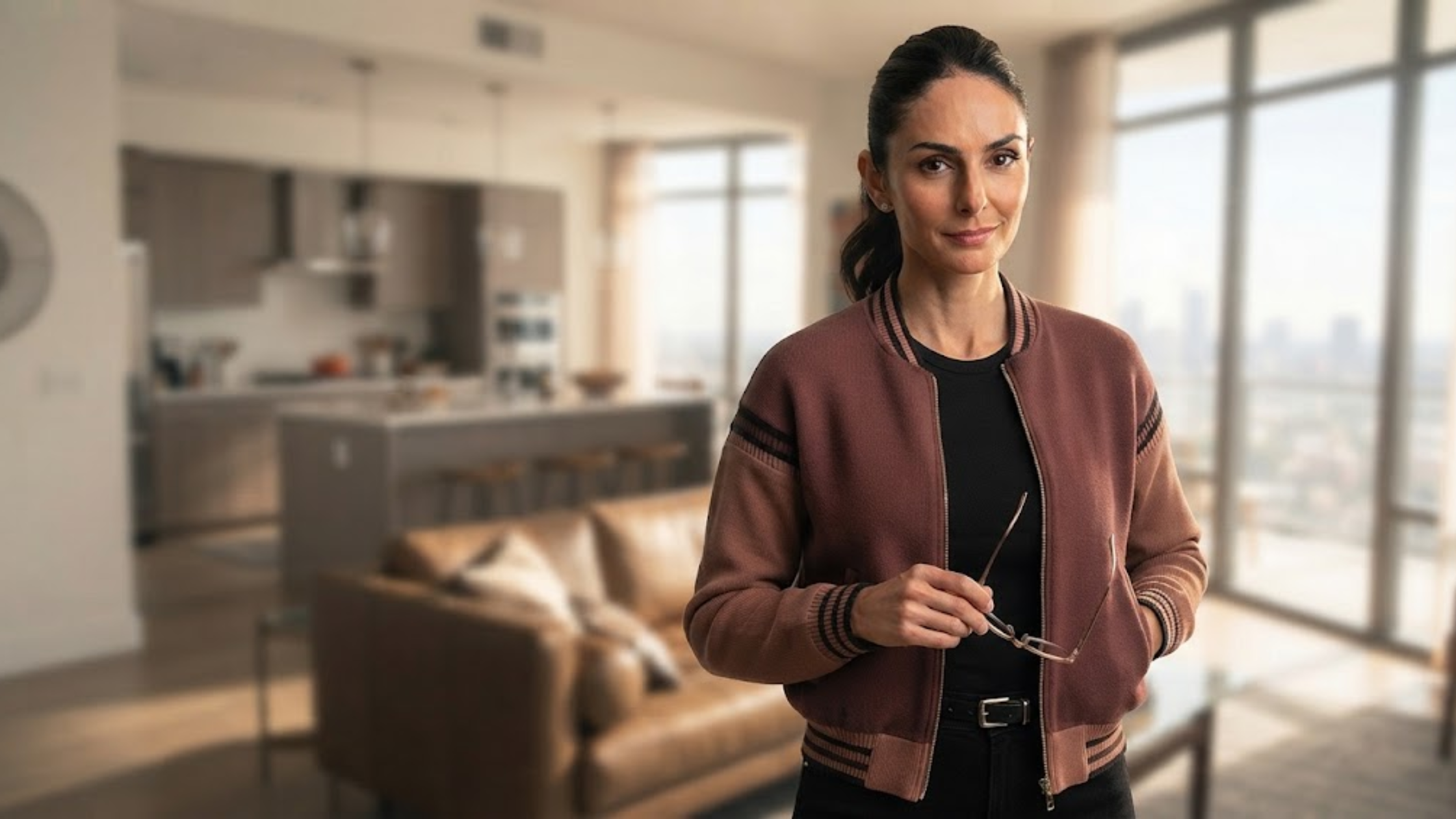 FBI S08 Pardis Saremi Brown Color Block Zip Bomber Jacket