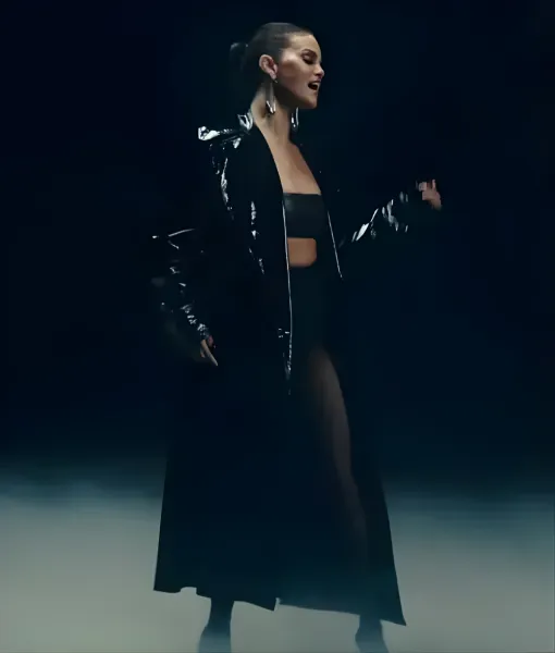 Selena Gomez’s Dark Black Coat Look  
