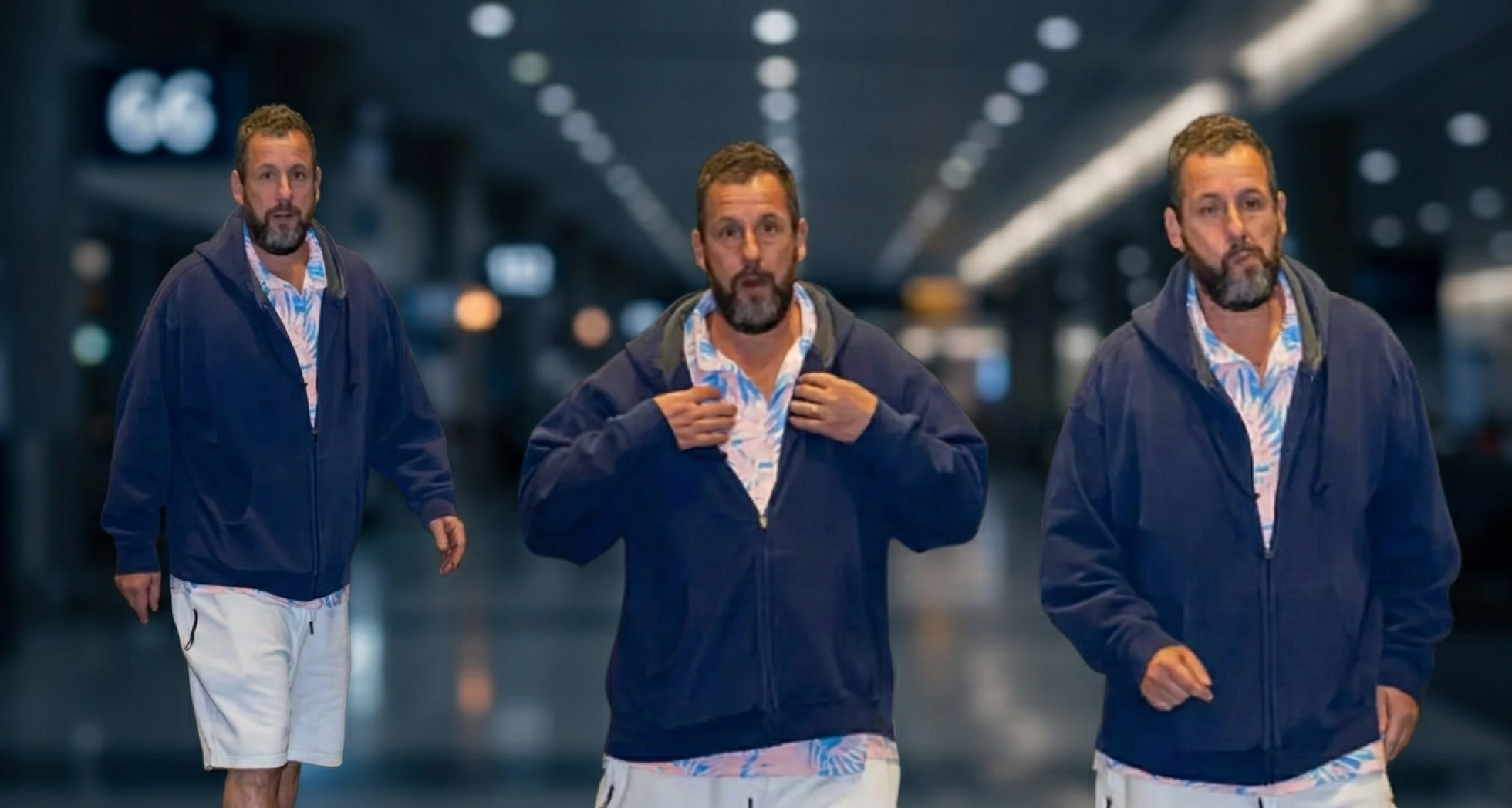 Adam Sandler Philadelphia 2025 oversized navy blue zip-up hoodie in soft cotton fleece