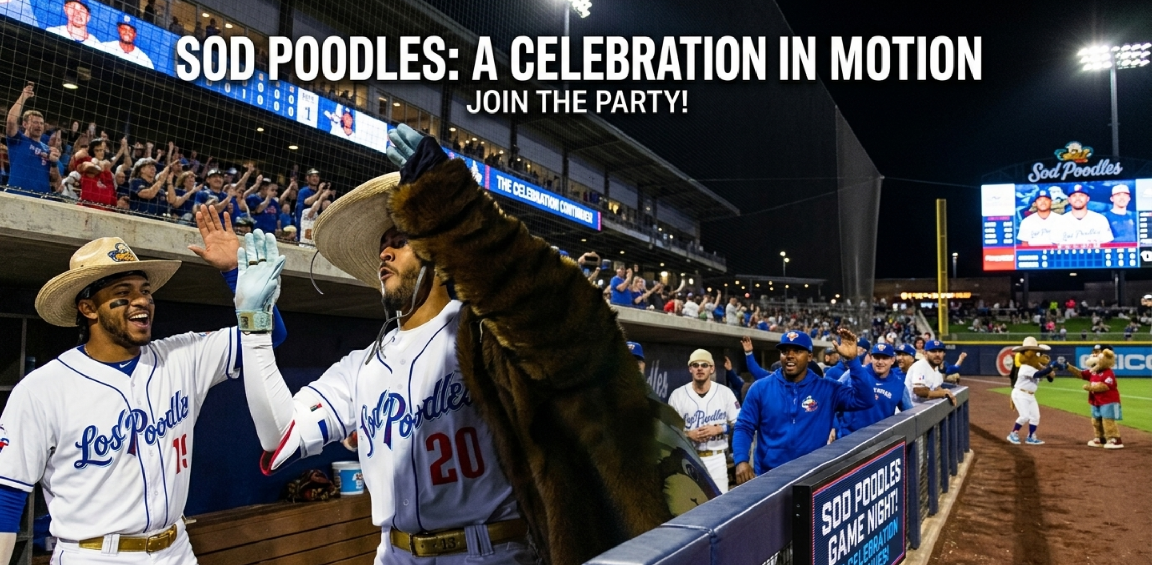 Amarillo Sod Poodles Home Run shaggy faux fur jacket with prairie dog mascot back patch and oversized game-day design