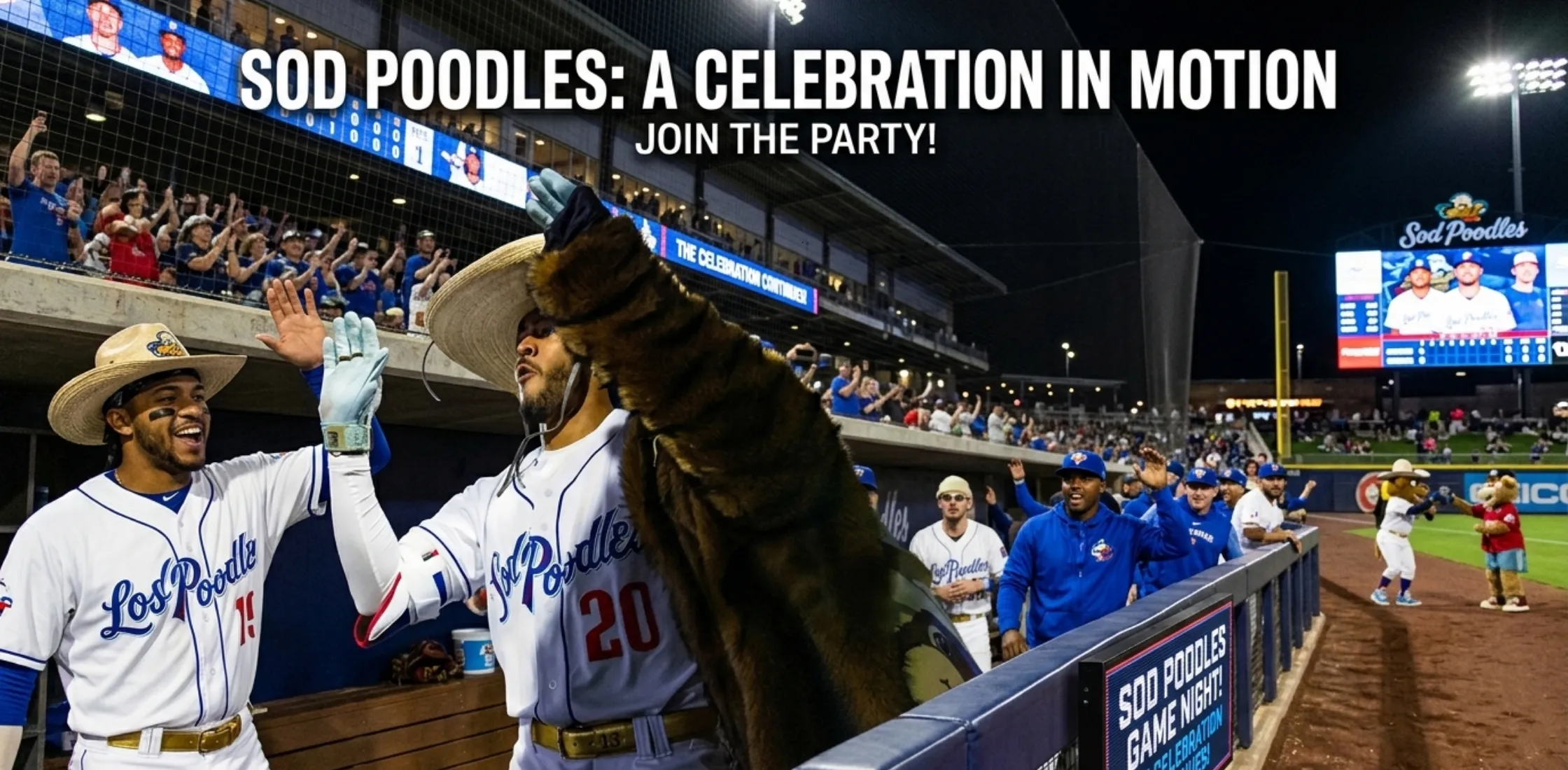 Amarillo Sod Poodles Home Run shaggy faux fur jacket with prairie dog mascot back patch and oversized game-day design
