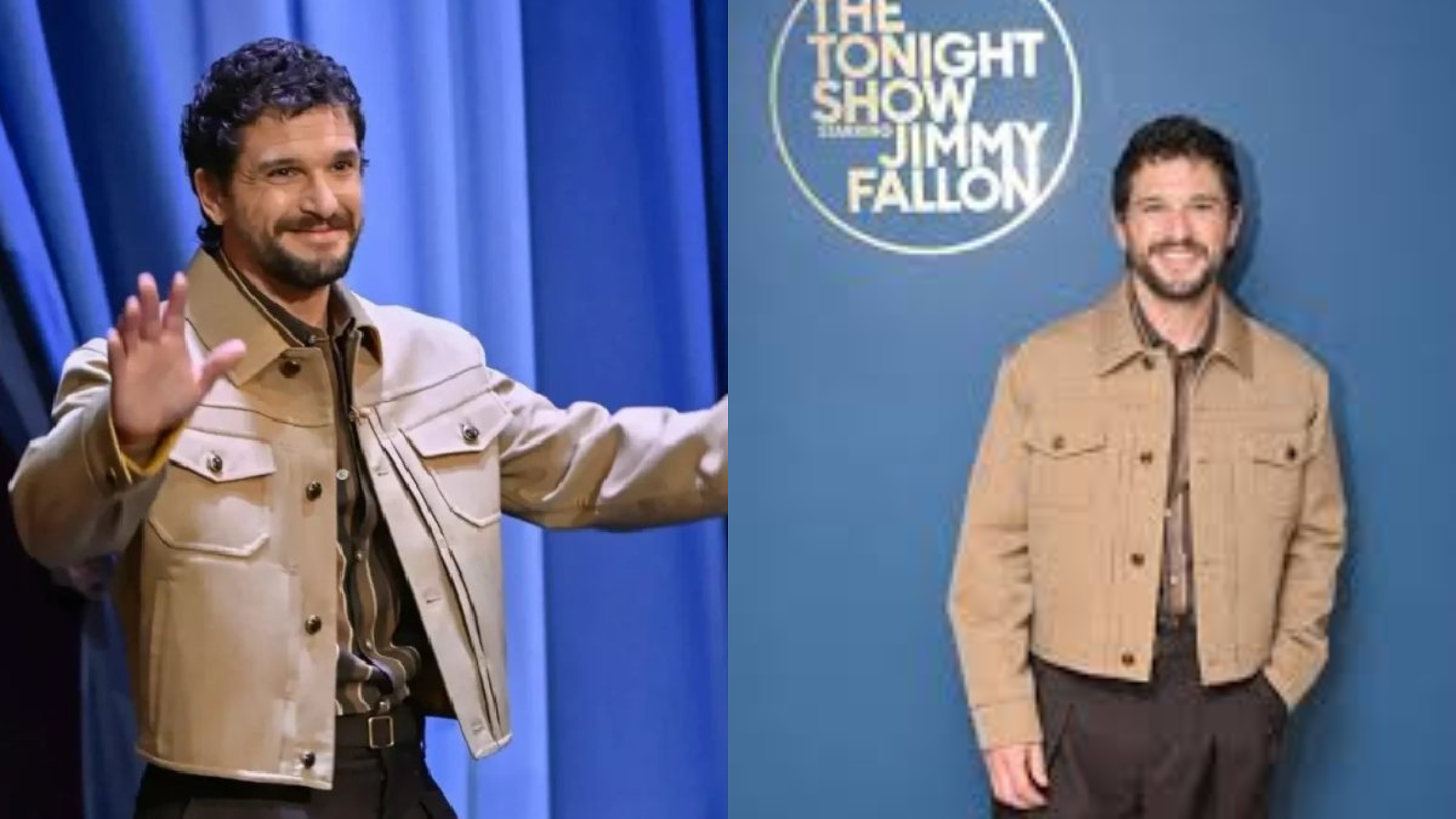 Kit Harington The Tonight Show S13 Brown Trucker Jacket Front View