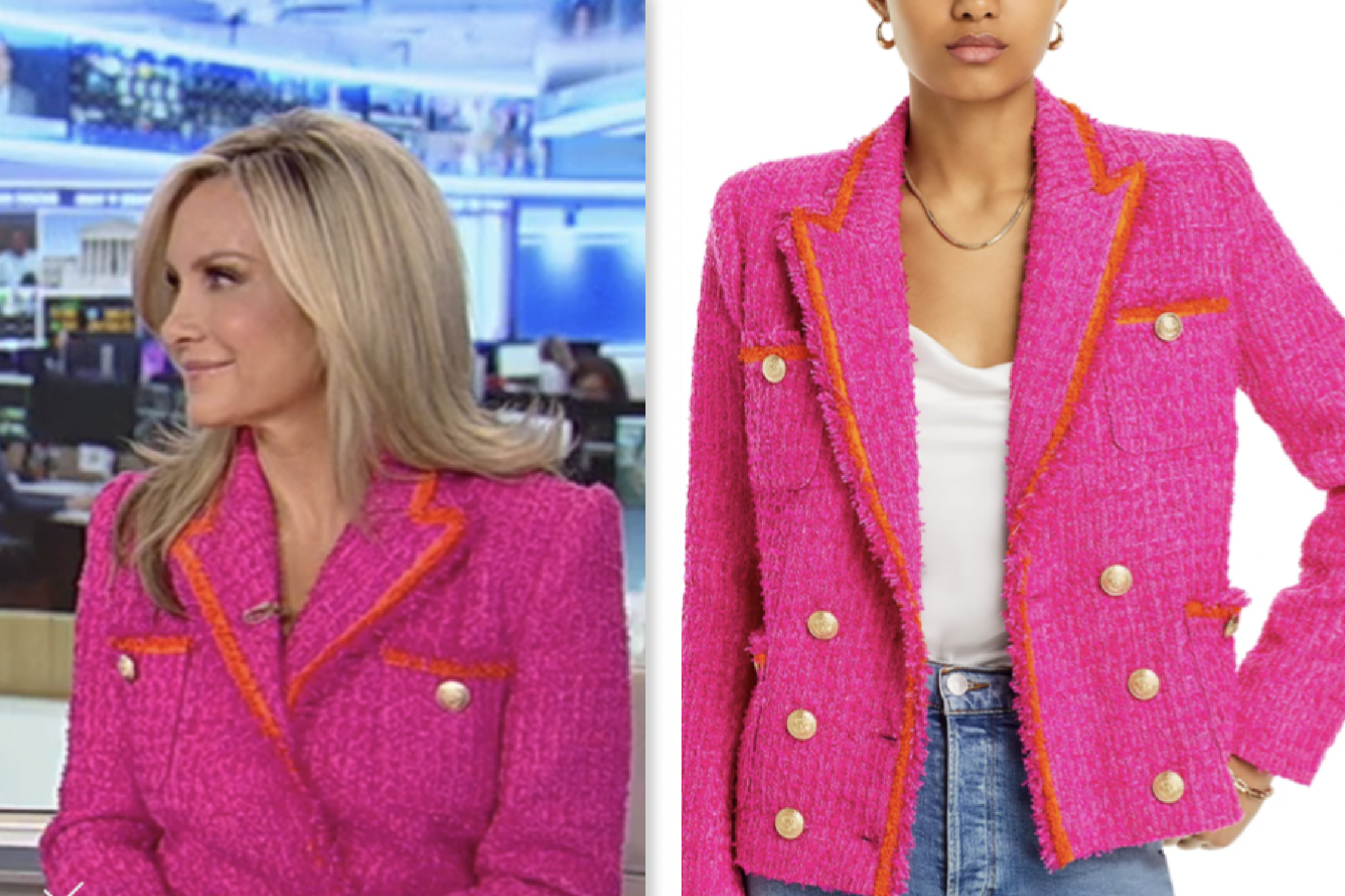 Dana Perino Pink Contrast Trim BouclÃ© Cropped Jacket Americas Newsroom 2025