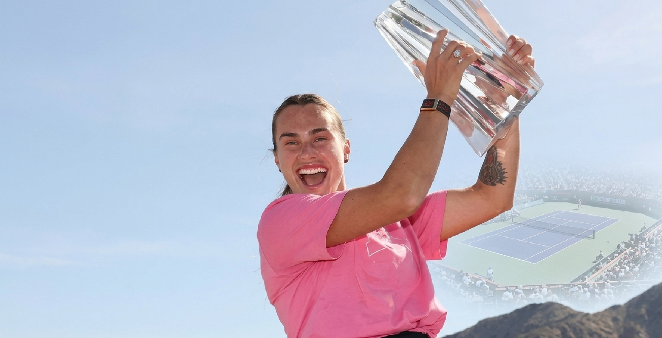 Aryna Sabalenka BNP Paribas Open 2026 pink LA graphic Nike crew neck oversized T-shirt