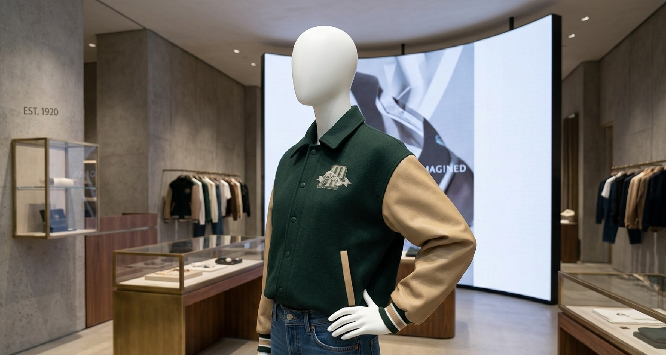 Audemars Piguet 150th Anniversary varsity jacket in green wool with beige leather sleeves and embroidered crest